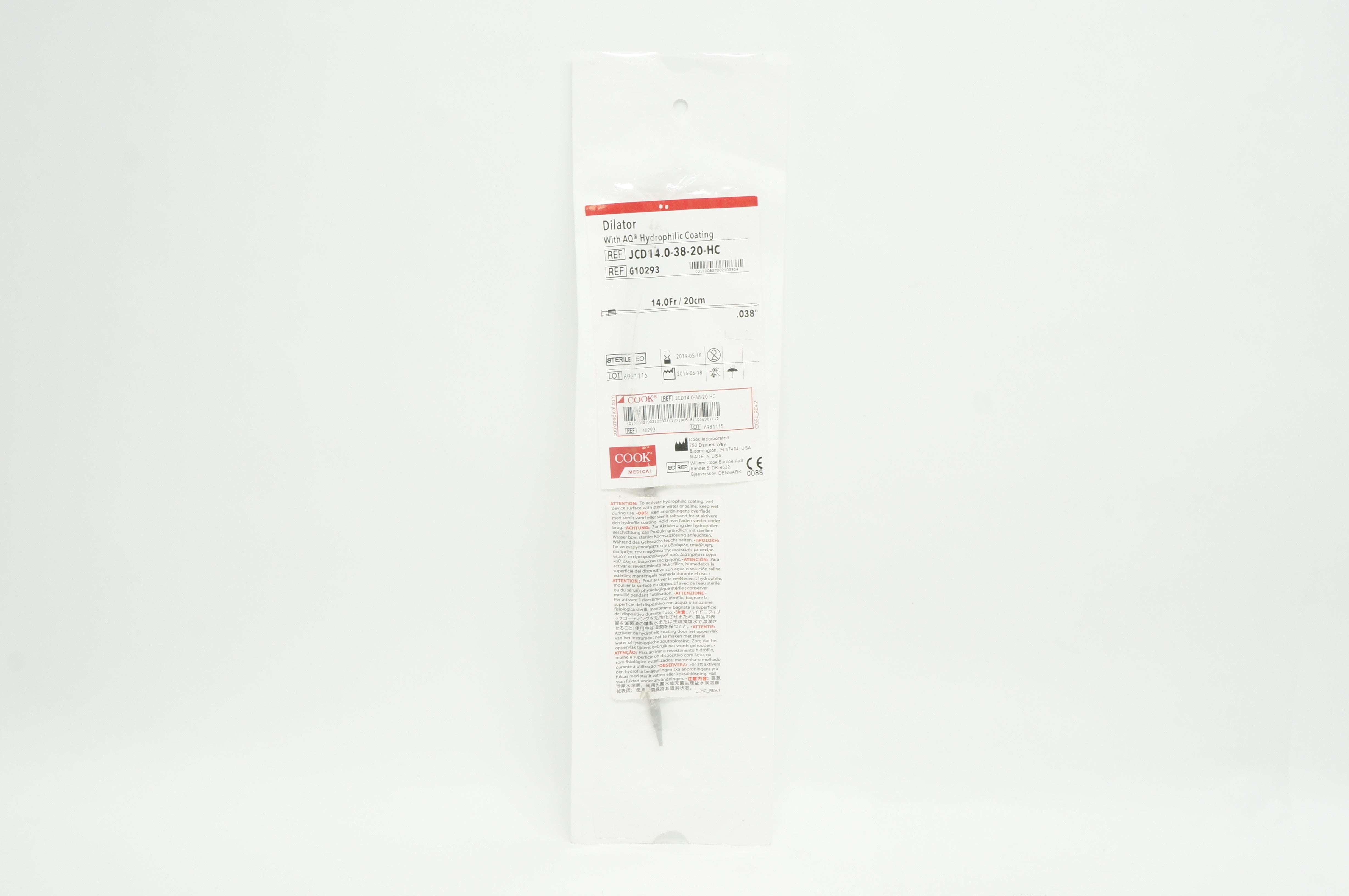 Cook Medical G10293 Dilator W/ AQ Hydrophilic Coating 14.0Fr x 0.038inch (x)