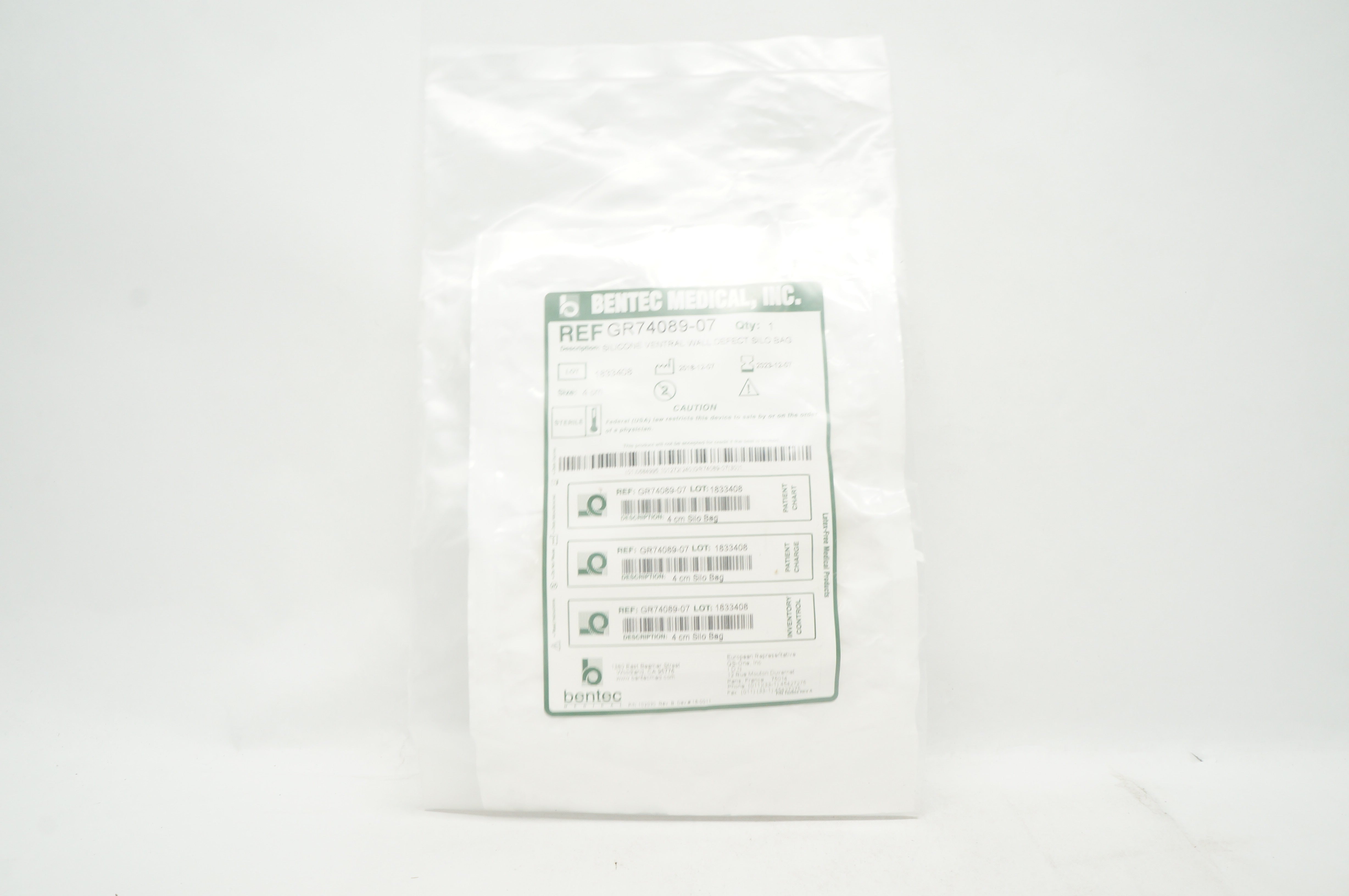 Bentec Medical GR74089-07 Silicone Ventral Wall Defect Silo Bag, 4cm