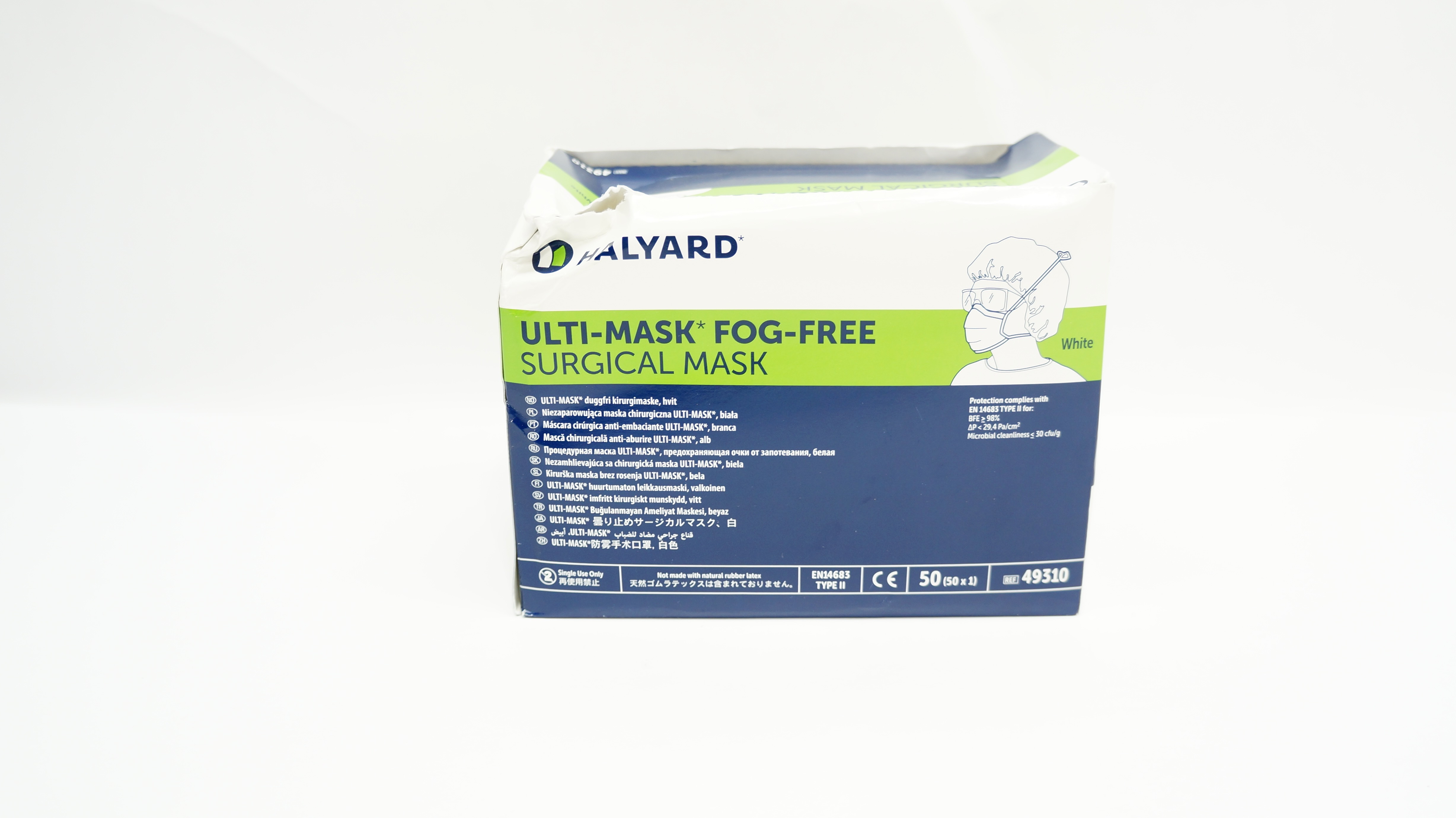 Halyard 49310 Ulti-Mask Fog-Free Surgical Mask, White - Box of 50