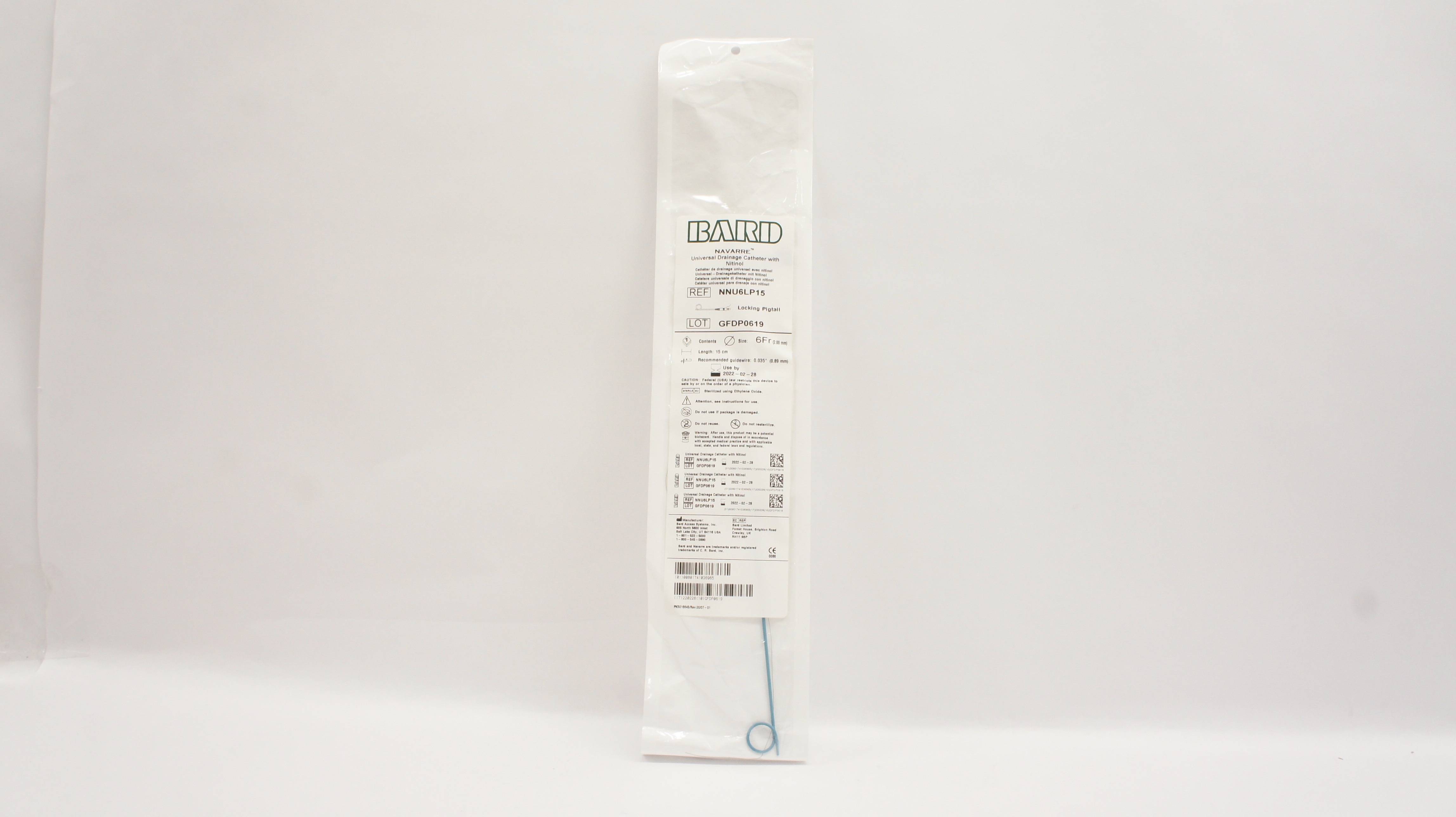 Bard NNU6LP15 Universal Drainage Cath. w/Nitinol 6Fr. x 15cm x .035in. (x)