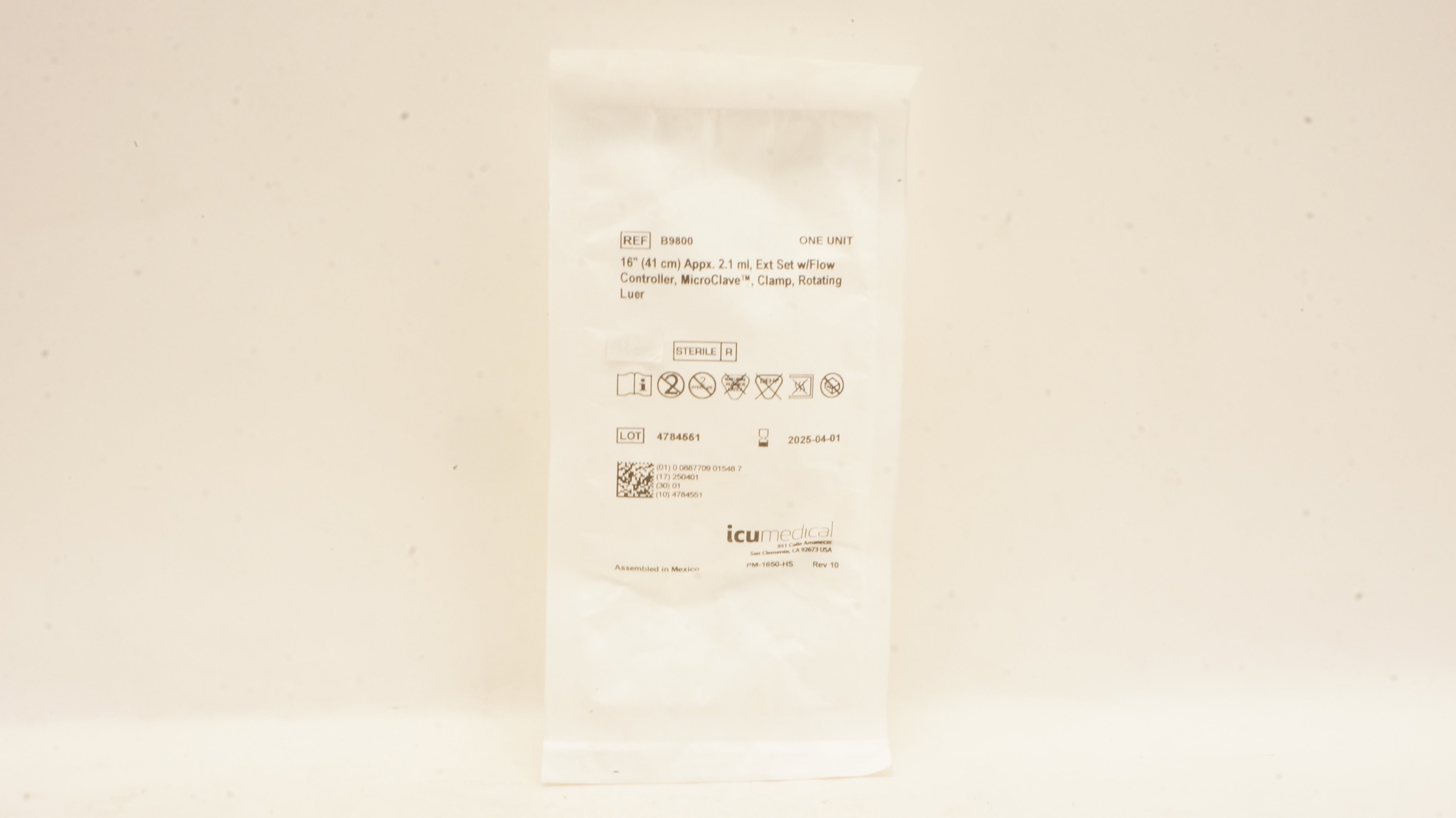 ICU Medical B9800 Extension Set 16inch x 2.1mL