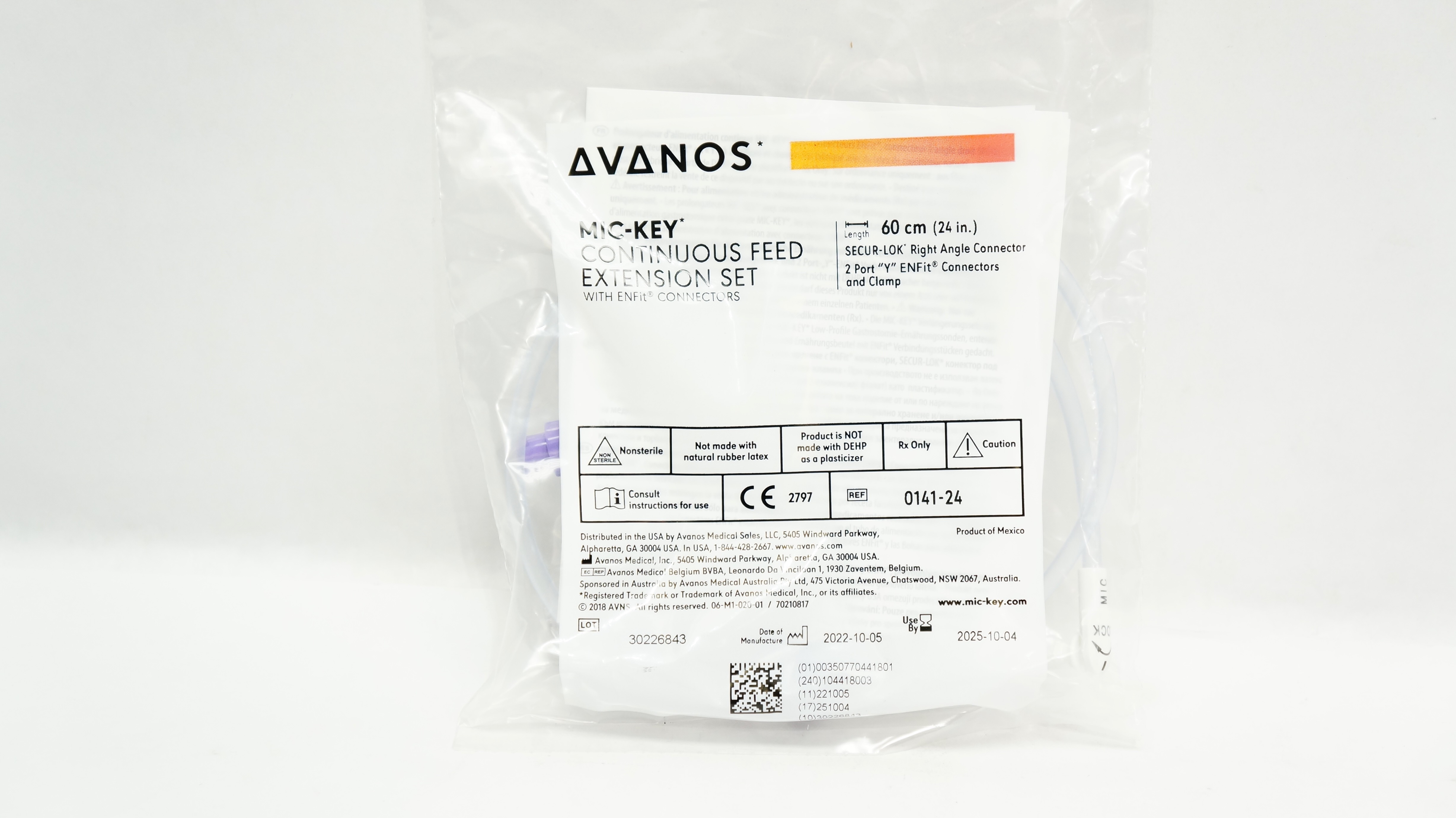 0143 Avanos 0141-24 Mic-Key Continuous Feed Extension Set 24inch