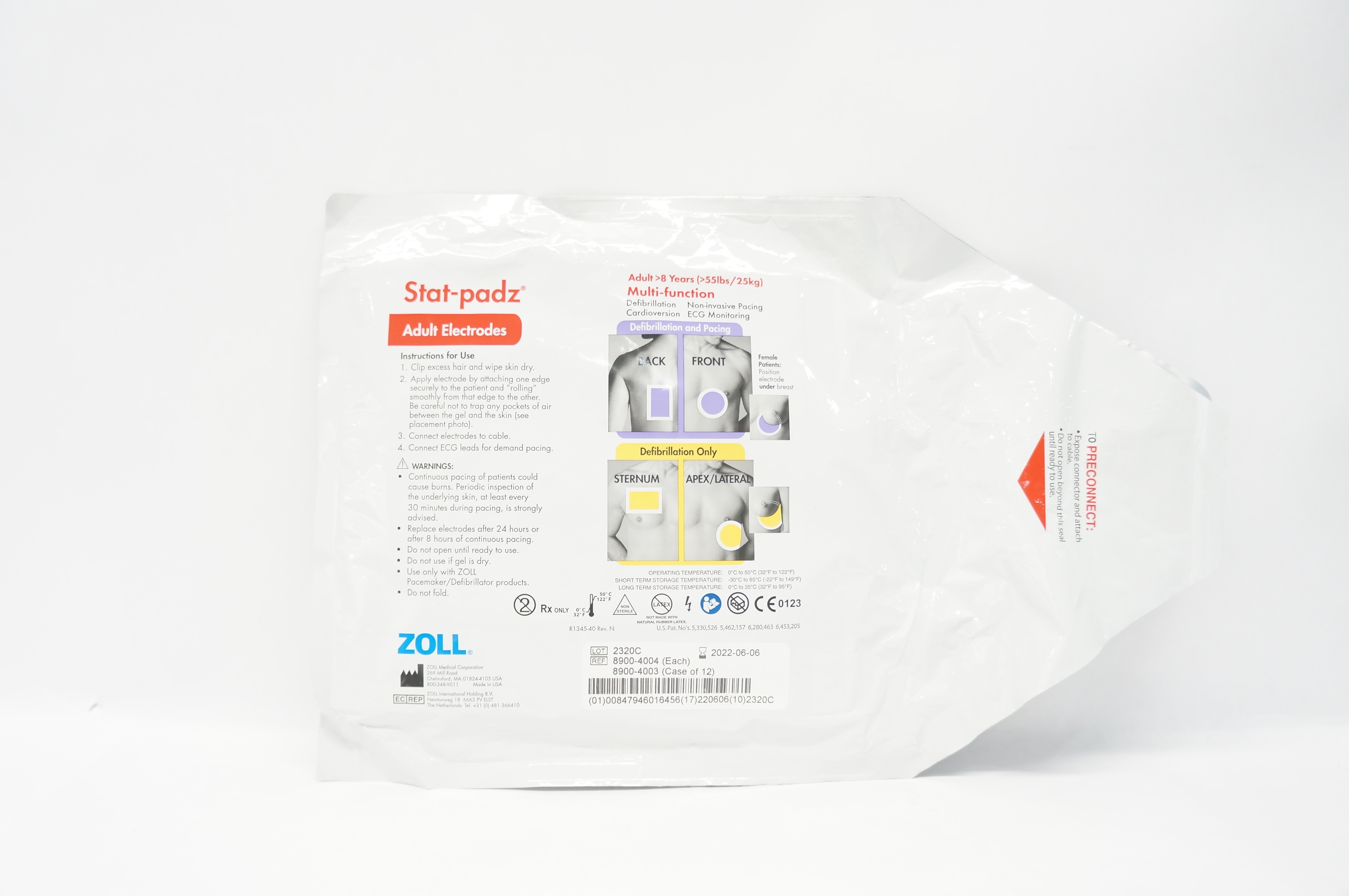 Zoll 8900-4004 Stat-padz Multi-Function Adult Electrodes >8 Years >55 lbs (x)