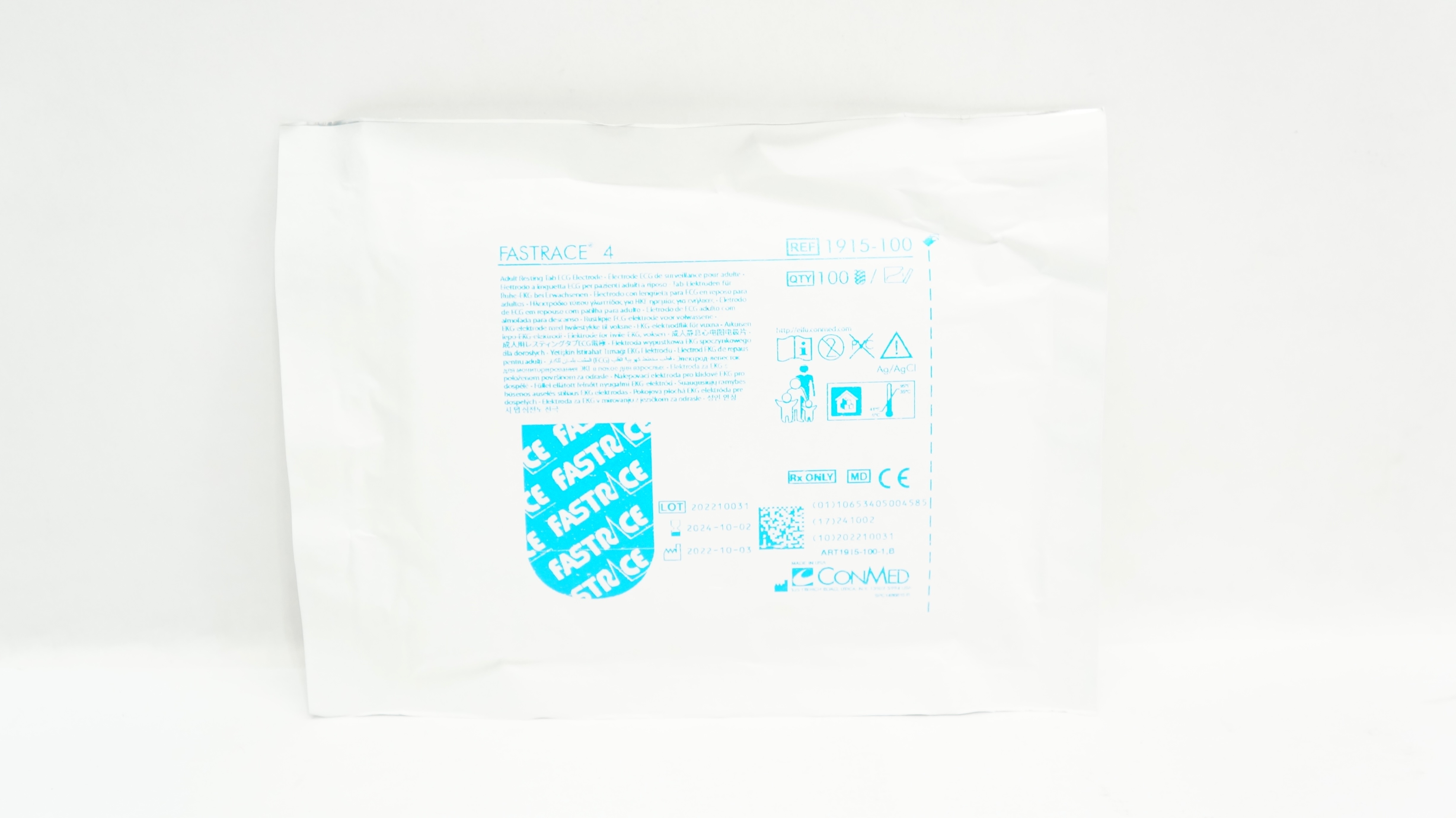 ConMed 1915-100 FASTRACE 4 Adult Resting Tab ECG Electrode - Pack of 100