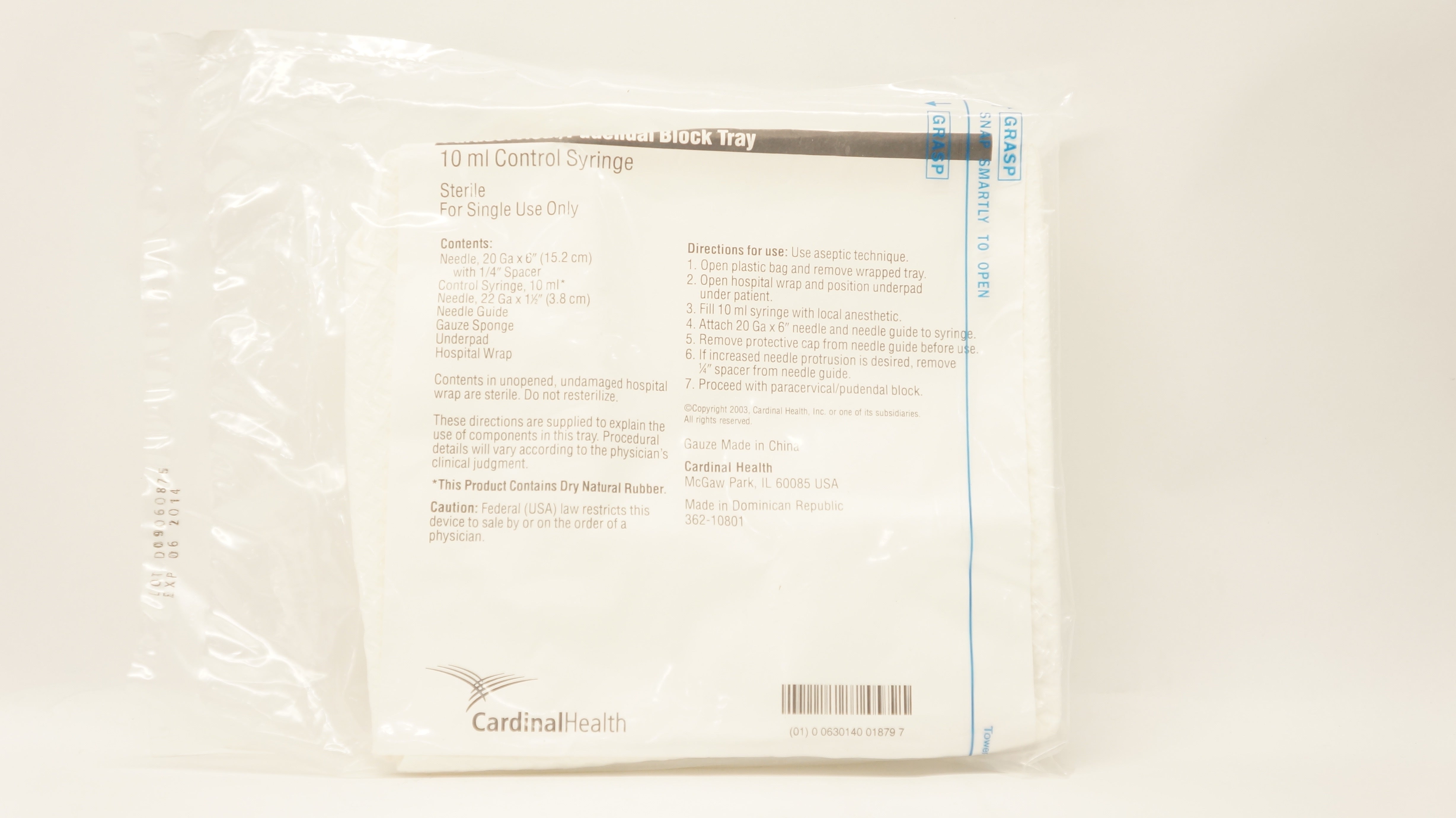 Cardinal Health Paracervical/Pudendal Block Tray with 10mL Control Syringe (x)