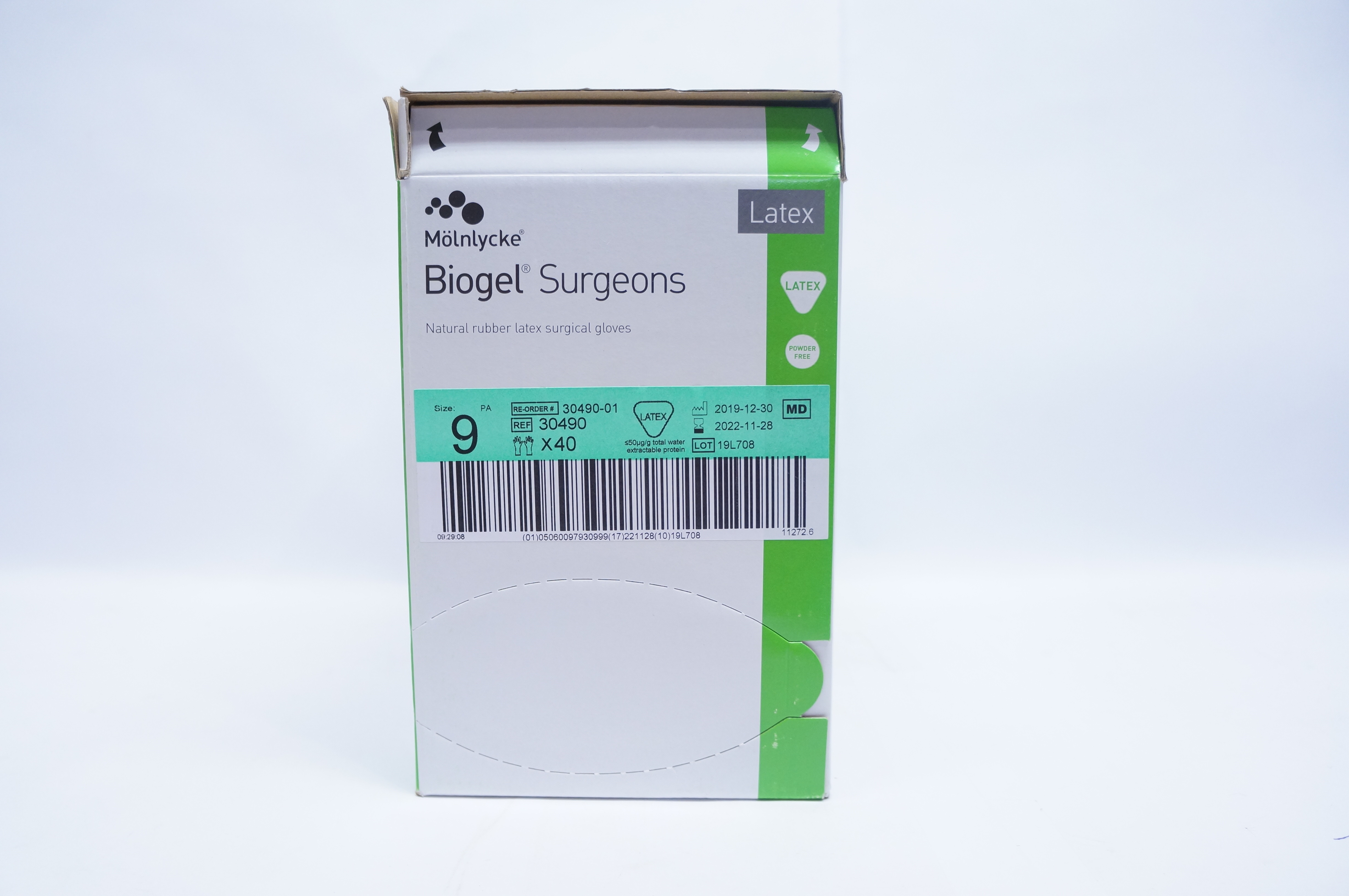 Mölnlycke 30490 Biogel Surgeons Natural Rubber Latex Surgical Gloves 9