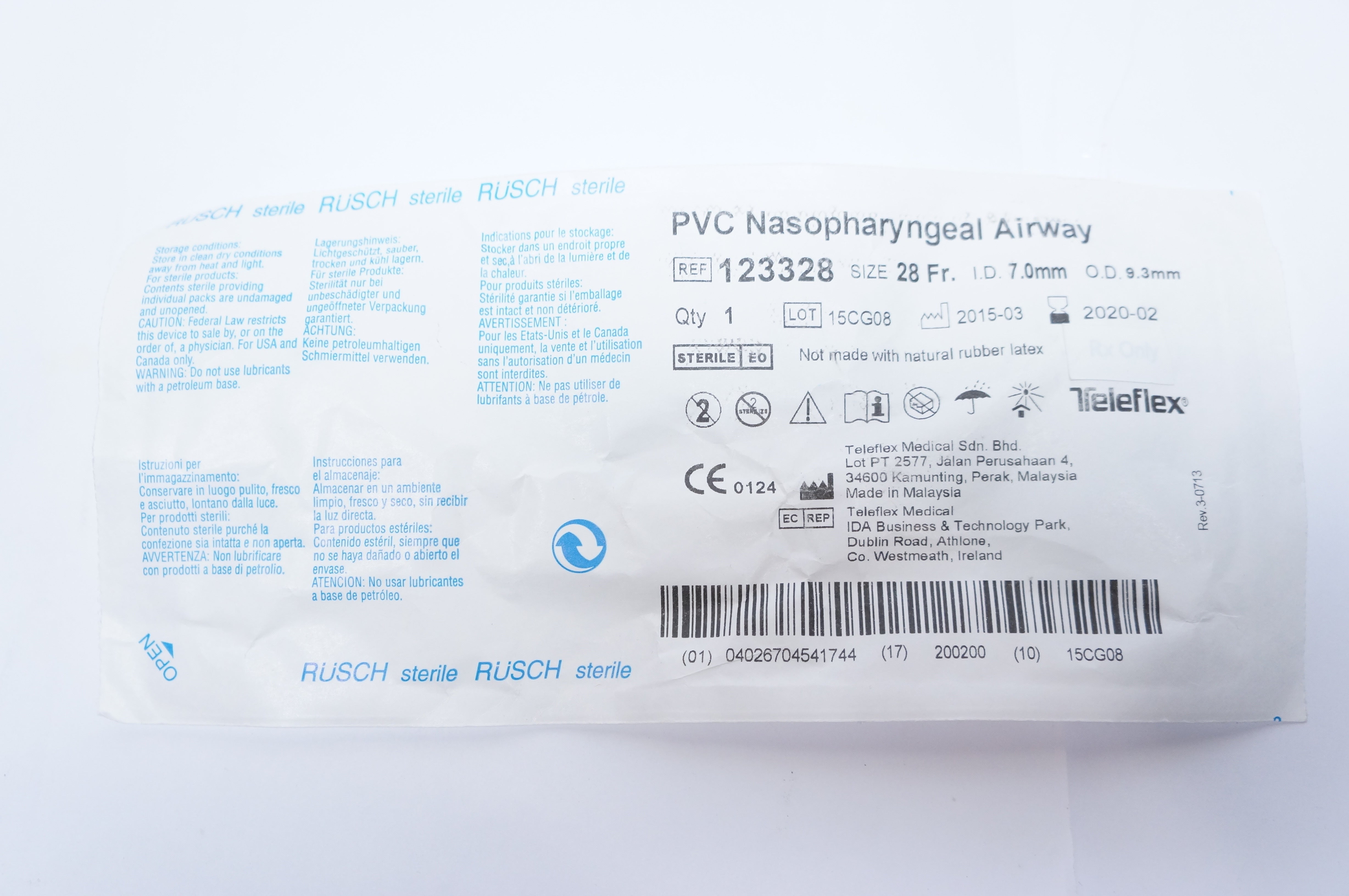 Teleflex 123328  PVC Nasopharyangeal Airway 28Fr 7.0mm x 9.3mm (x)