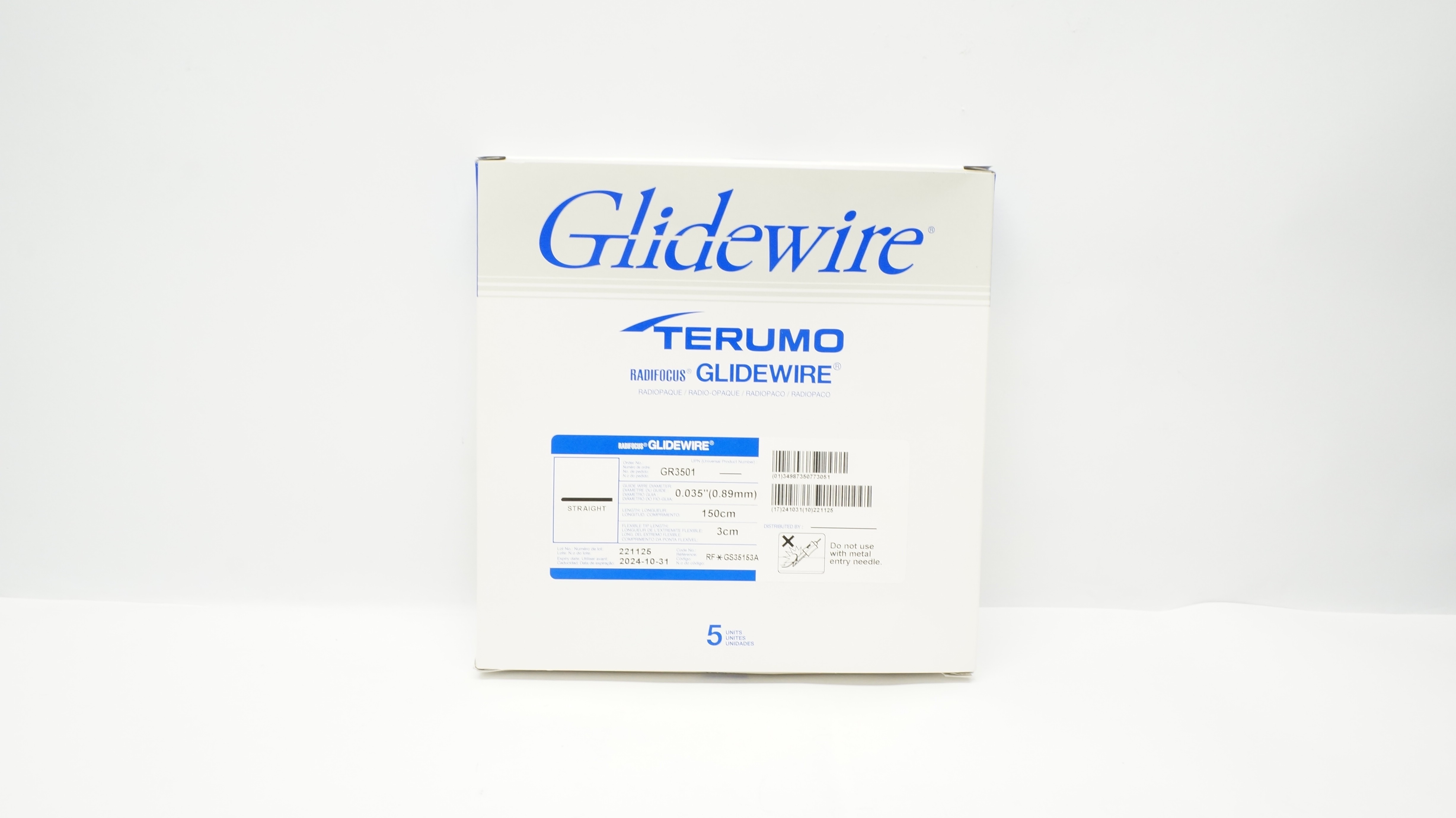 Terumo GS35153A Glidewire Straight 0.0.35inch x 150cm x 3cm (x) - Box of 4