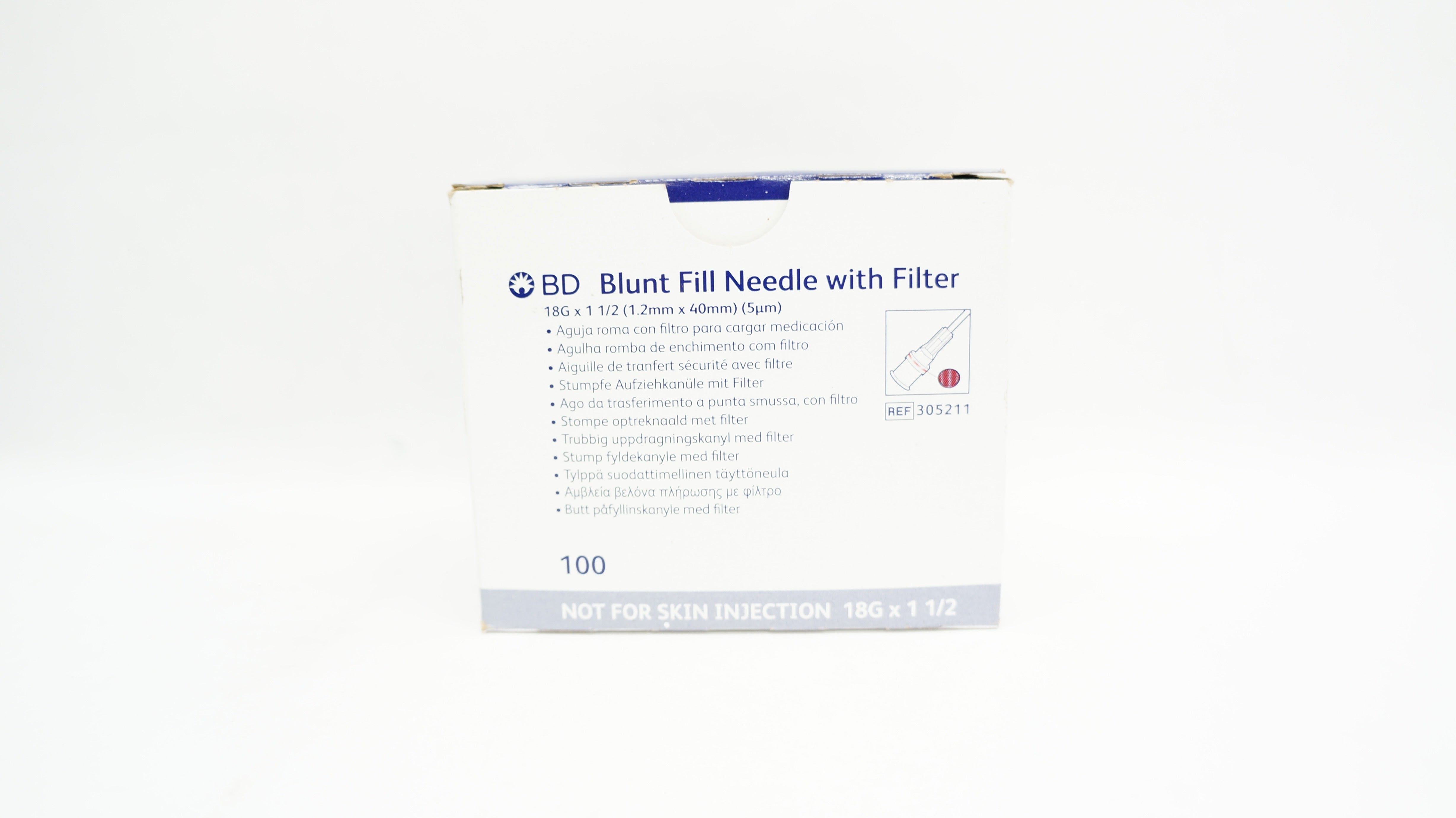 BD 305211 Blunt Fill Ndle with Filter 18G x 1-1/2inch - Box of 100