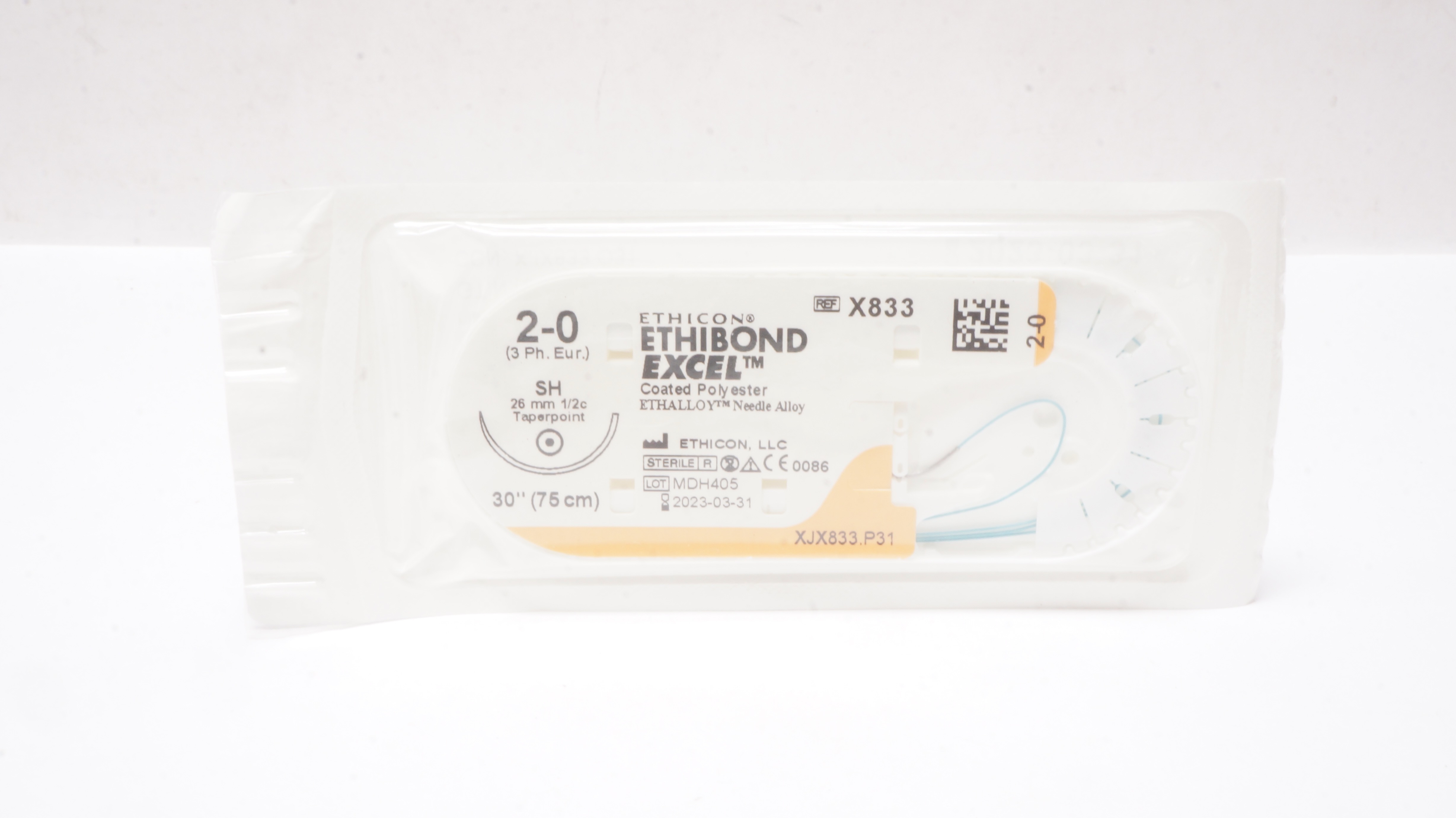 Ethicon X833 2-0 ETHIBOND EXCEL Polyester Stre SH 26mm 1/2c Taper, 30inch (x)