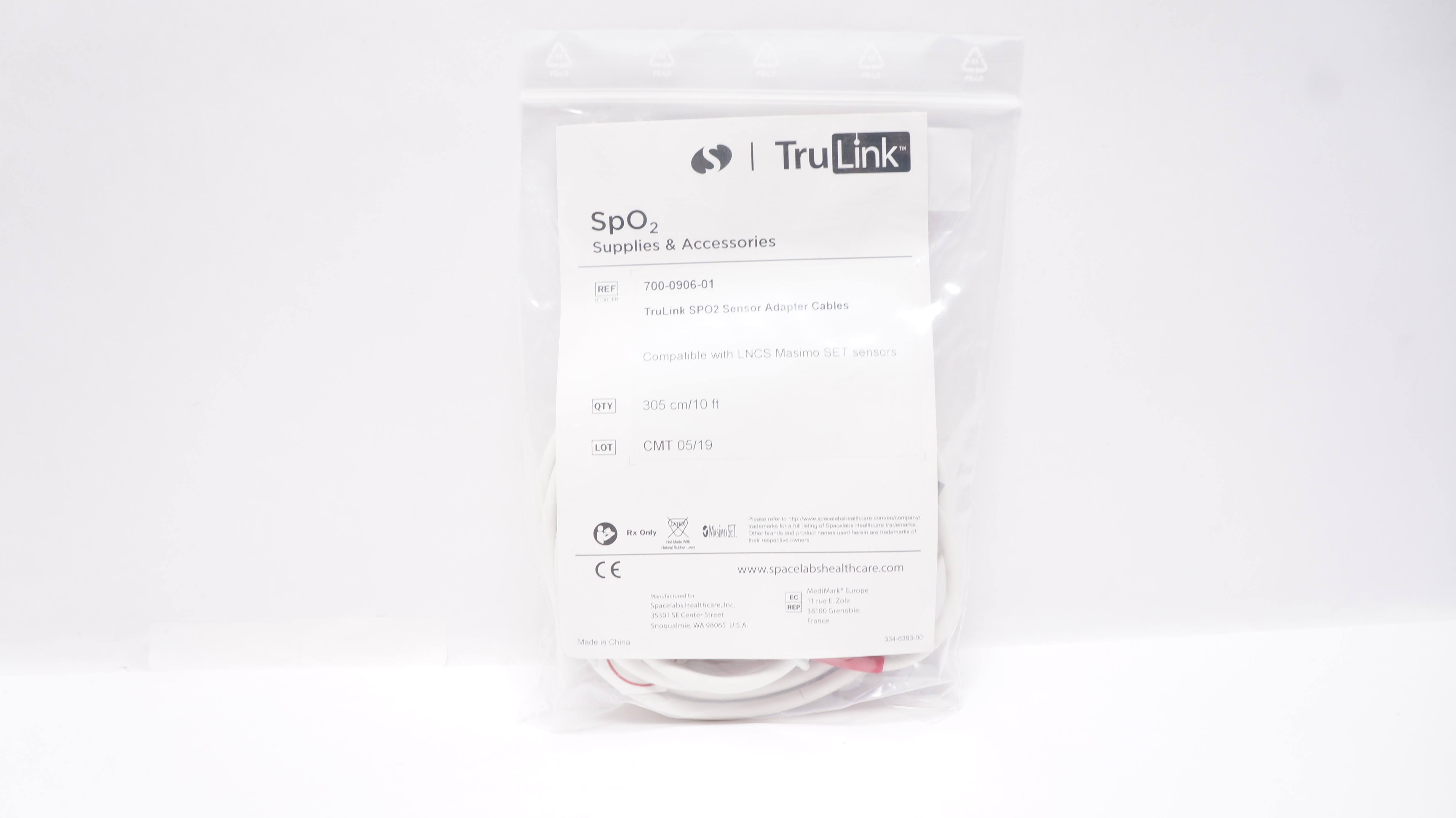 Spacelabs Healthcare 700-0906-01 TruLink SPO2 Sensor Adapter Cables 10ft.