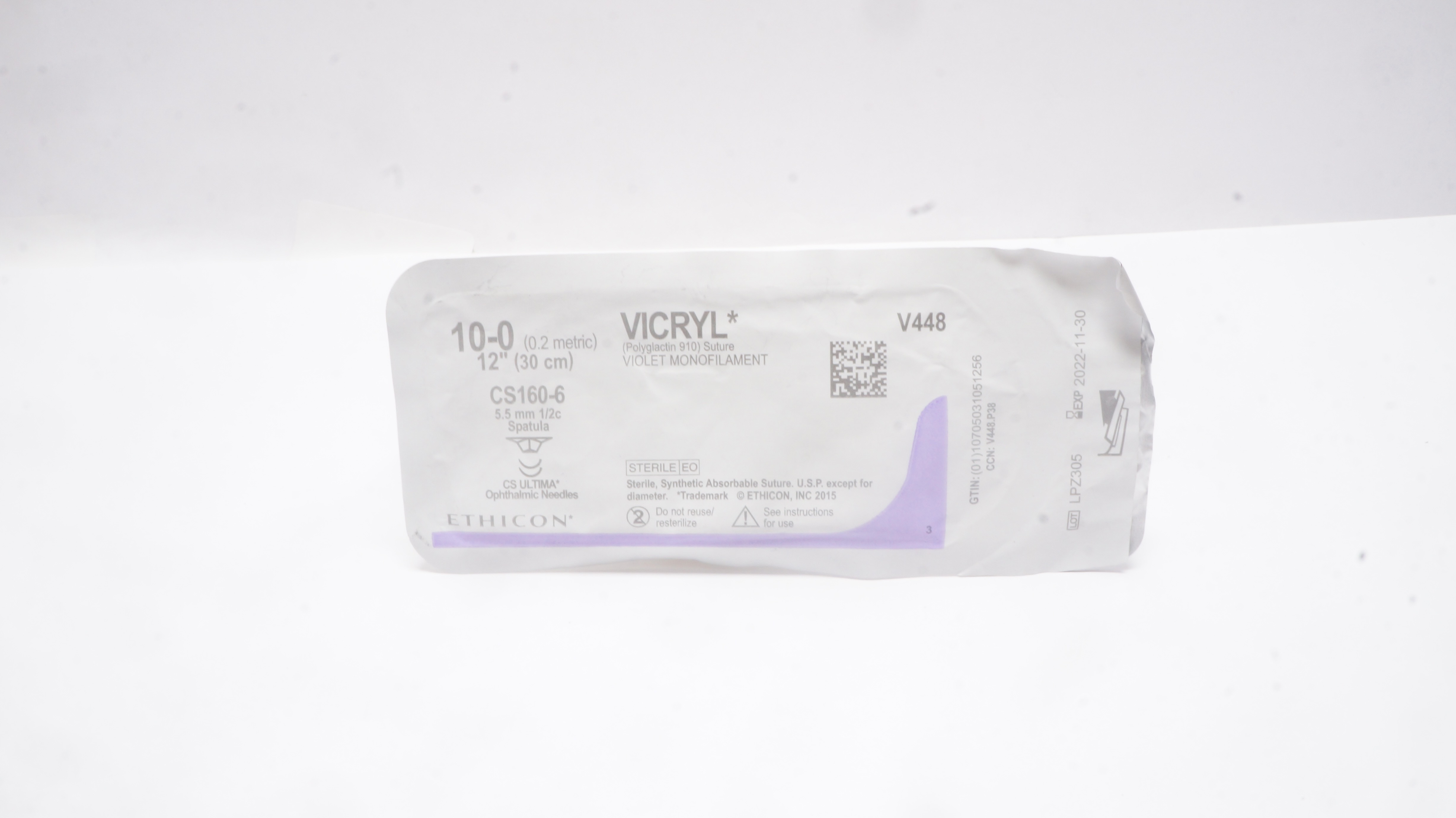Ethicon V448 10-0 Vicryl,  CS160-6,  5.5mm 1/2c Spatula,  12inch (x)