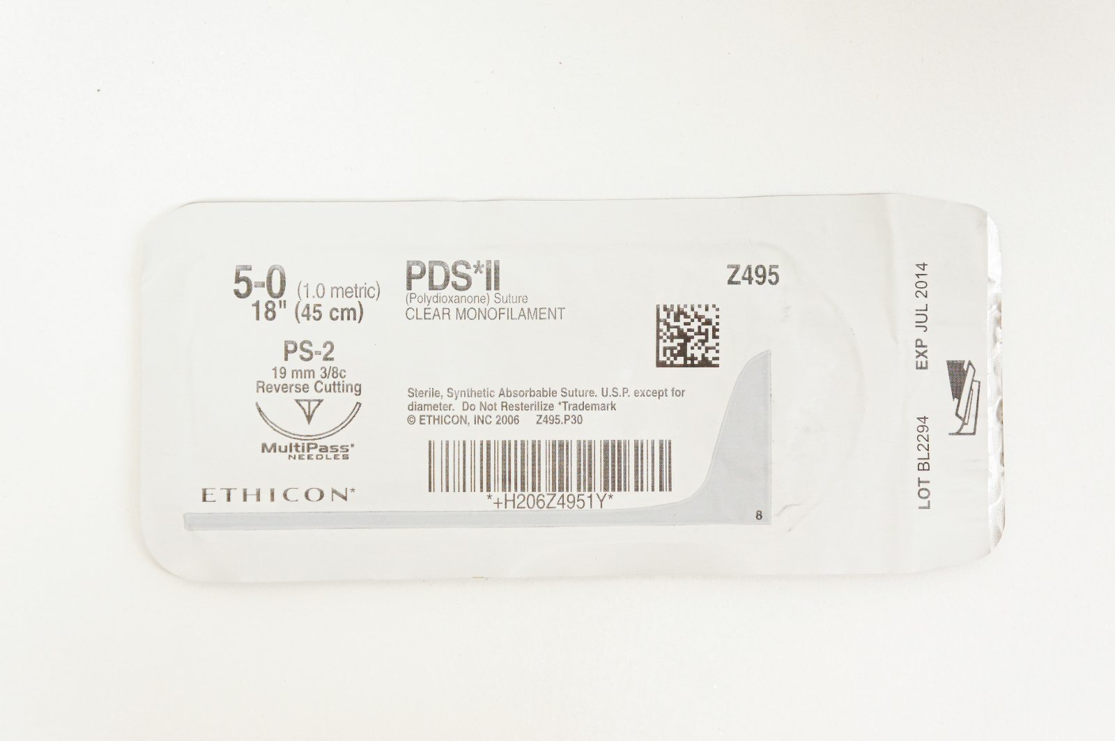Ethicon Z495 5-0 PDS II, PS-2, 19mm 3/8c Reverse Cutting, 18inch (x)