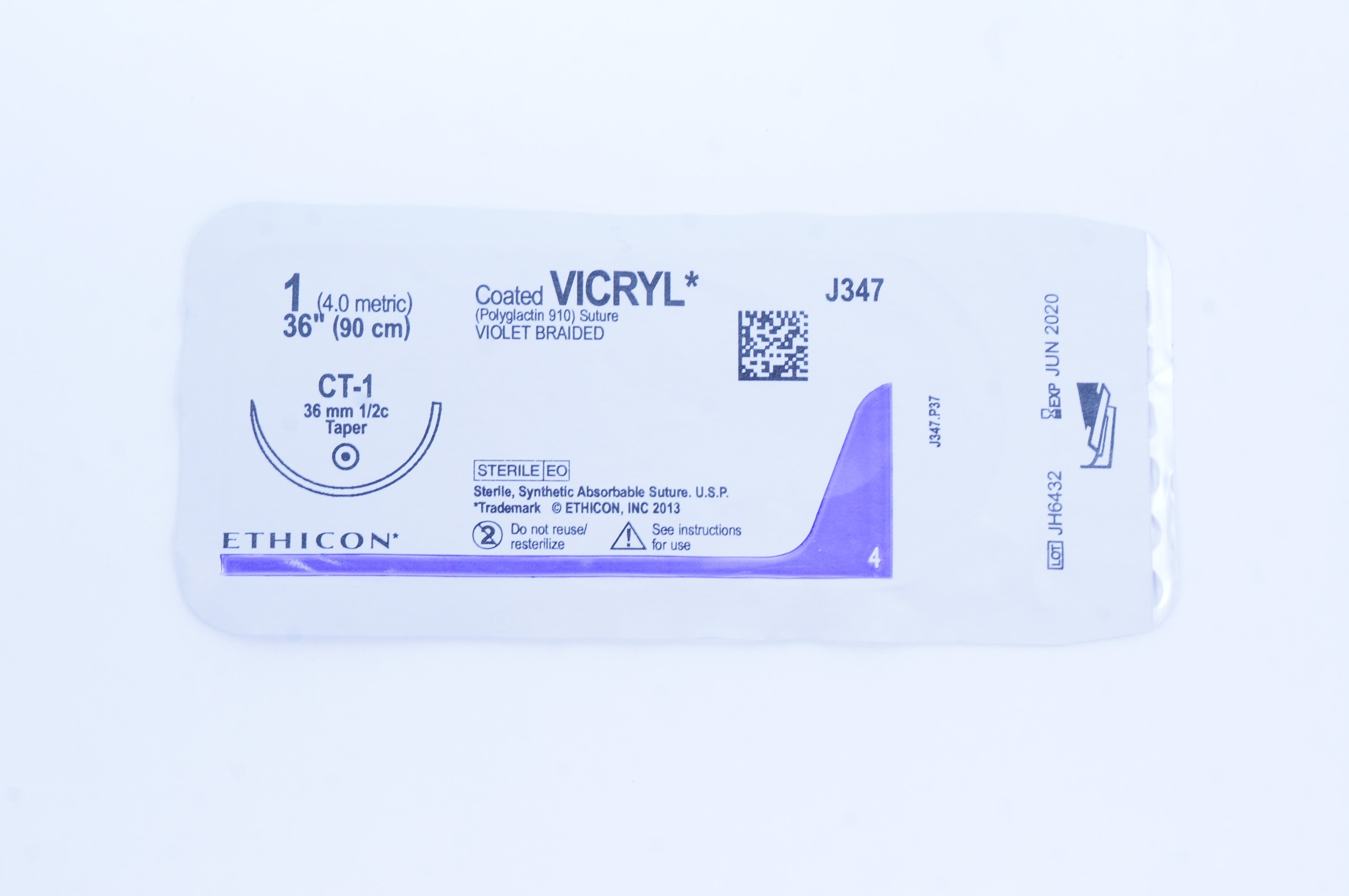Ethicon J347 1 Coated VICRYL CT-1 36mm 1/2c Taper, 36 inch (x)