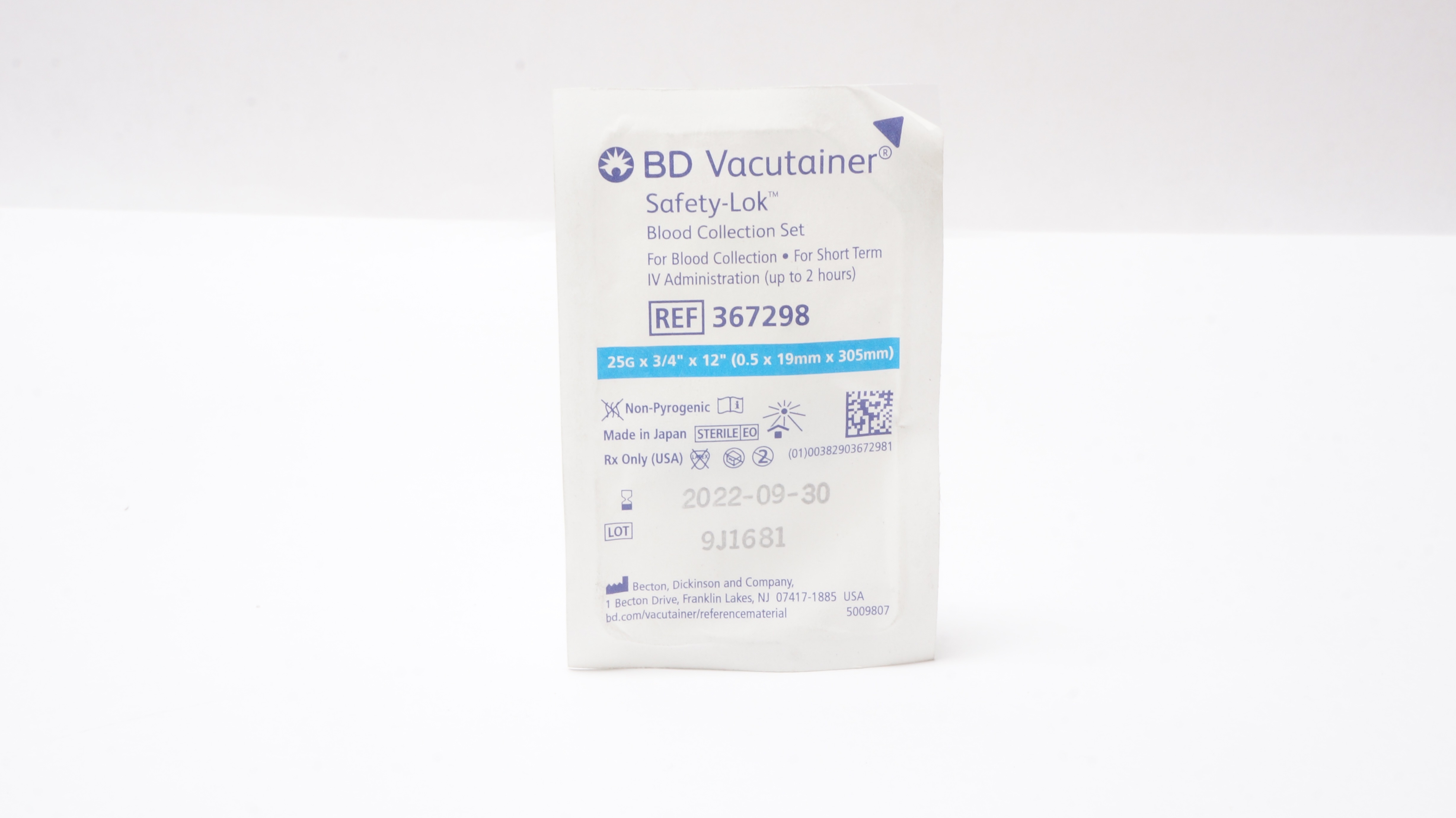 BD 367298 Vacutainer Safety-Lok Blood Collection Set 25G x 3/4inch x 12inch (x)