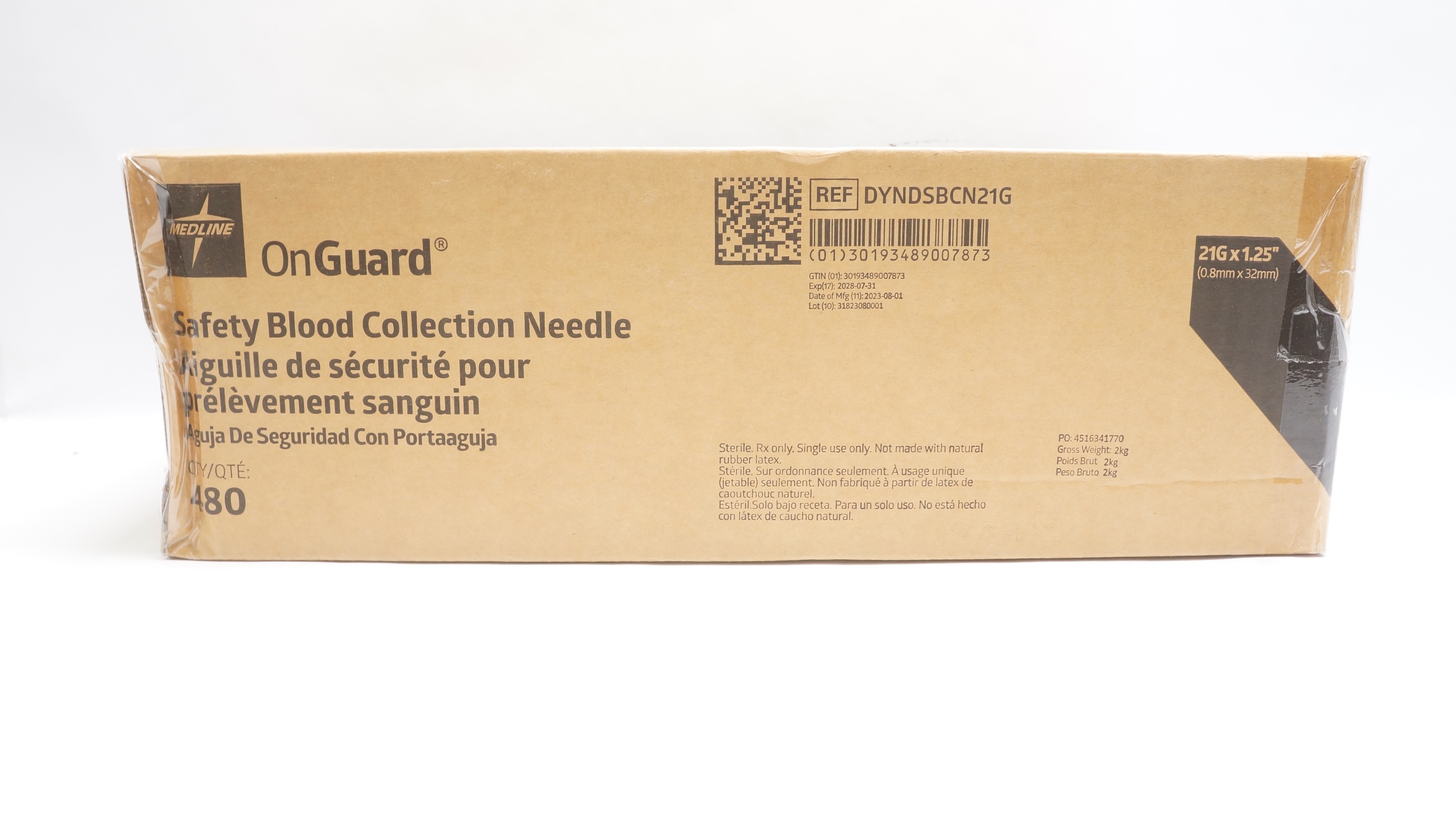 Medline DYNDSBCN21G On Guard Safety Blood Collection Ndles 21Gx1.25in-Box of 480