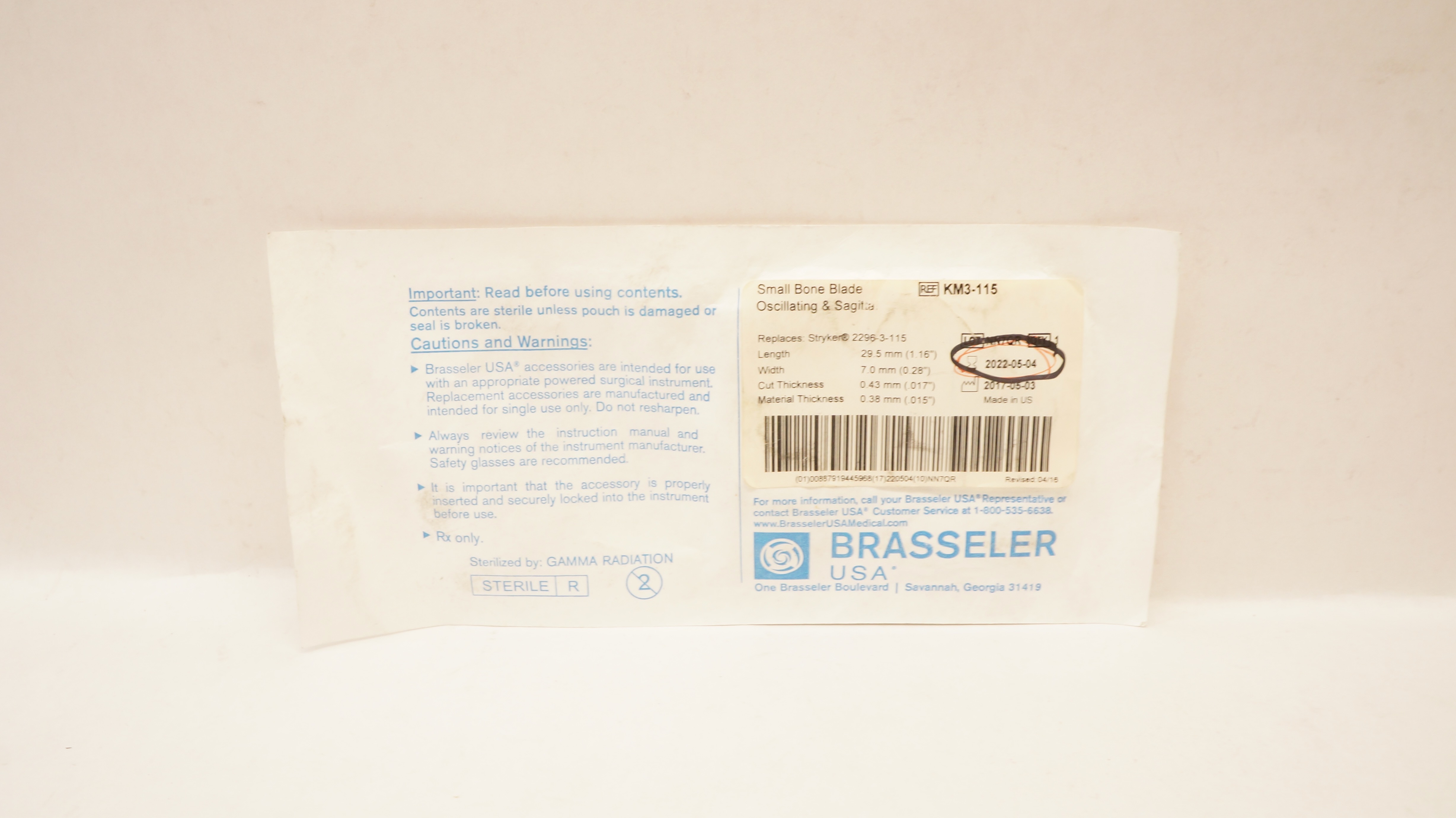 Brasseler KM3-115 Small Bone Blade Oscillating & Sagittal 1.16inch x 0.28inch(x)