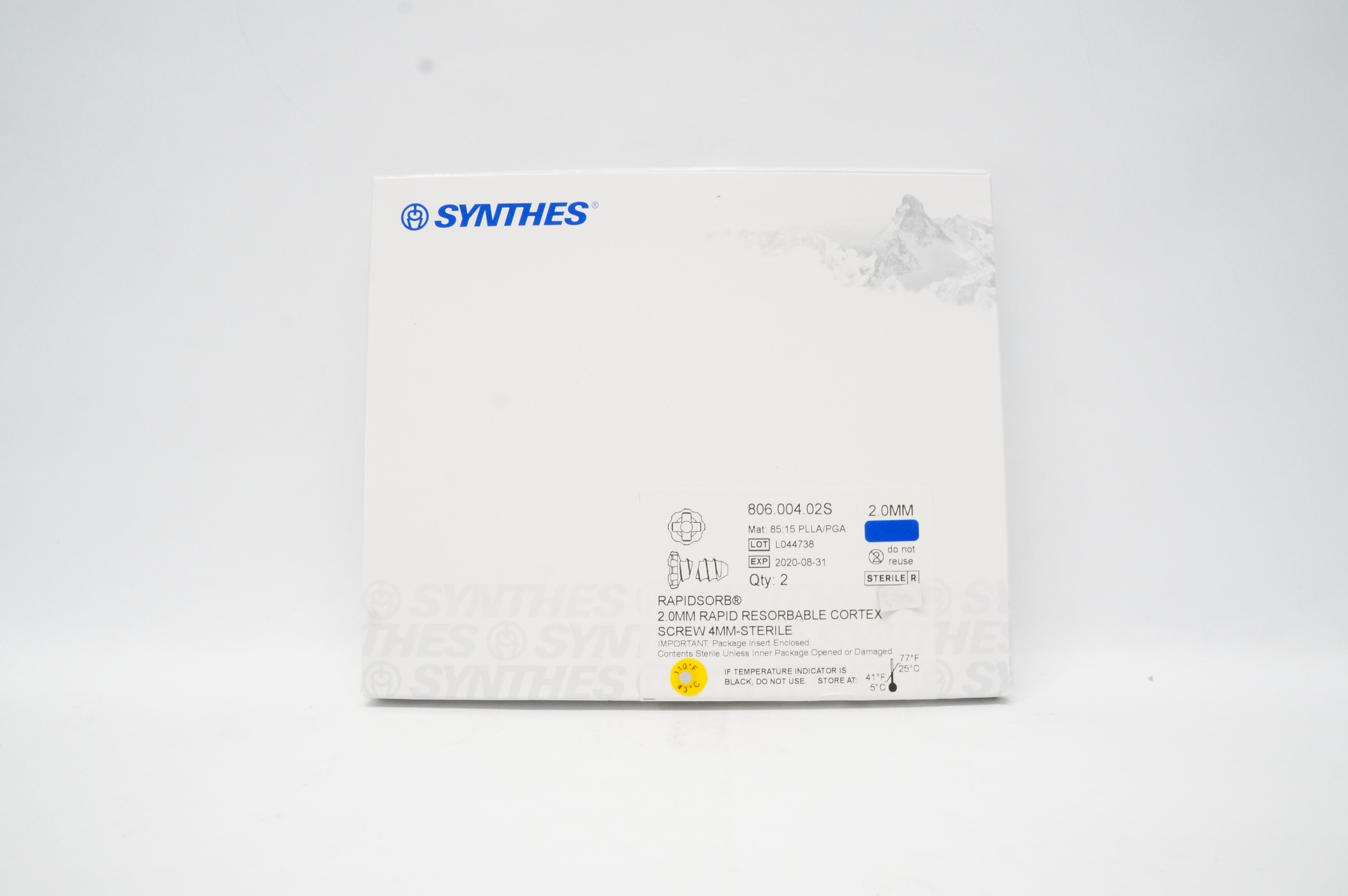 Synthes 806.004.02S  - 2.0mm Rapid Resorbable Cortex Screw 4mm - Box of 2 (x)