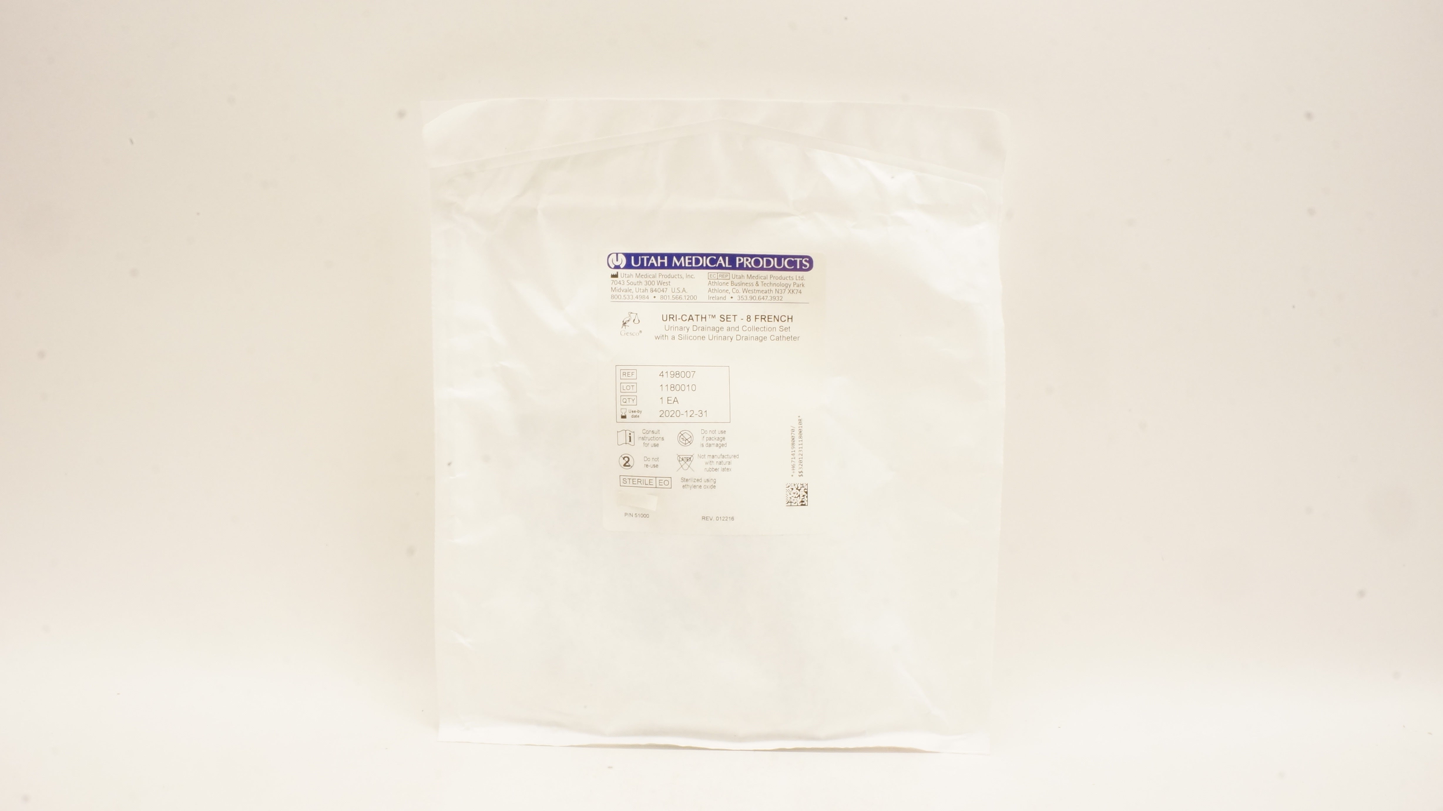 Utah Medical 4198007 URI-Cath Set- 8Fr Urinary Drainage and Collection Set (x)