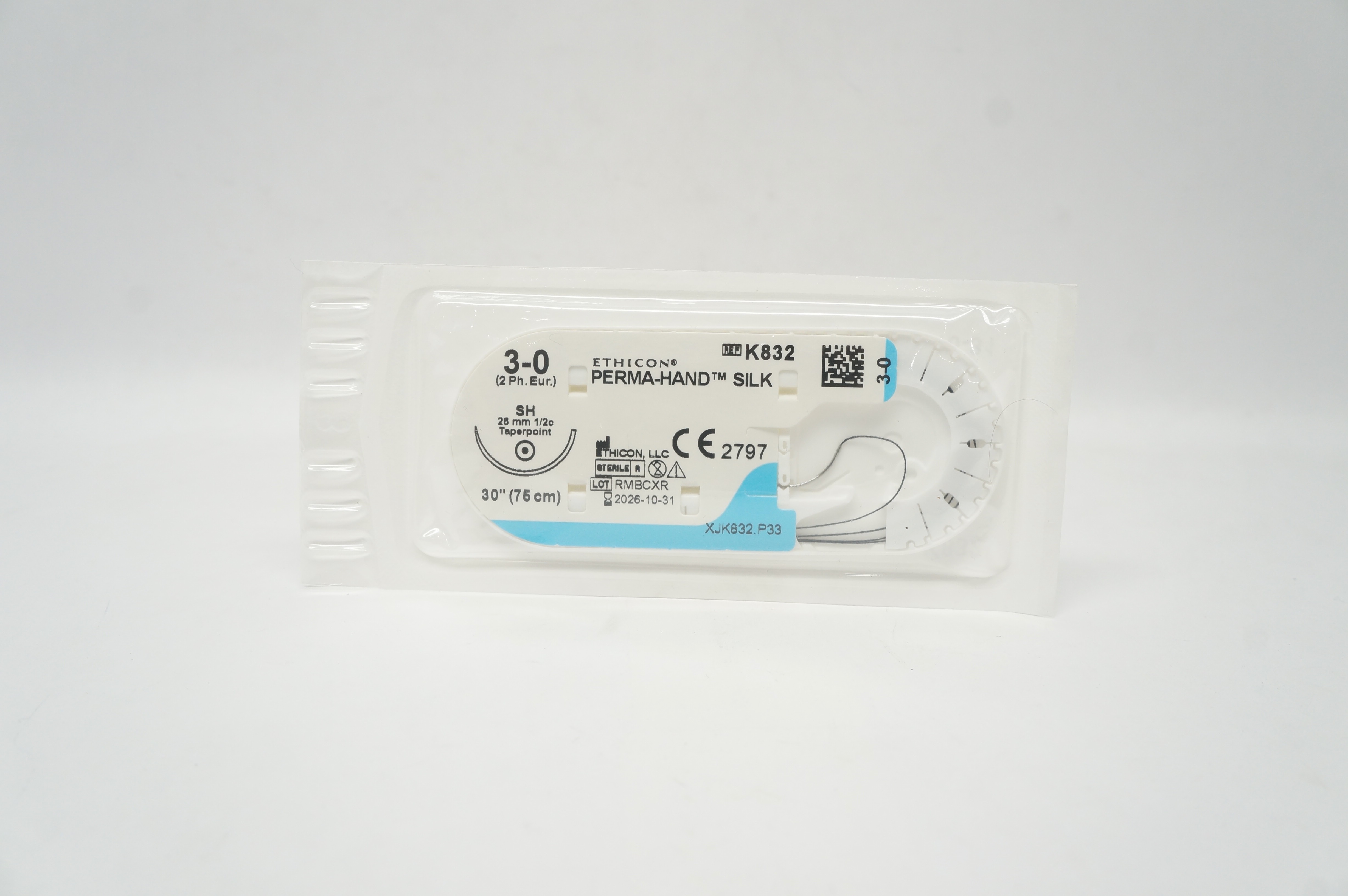 Ethicon K832 3-0 PERMA-HAND SILK Stre SH 26mm 1/2c Taperpoint, 30inch