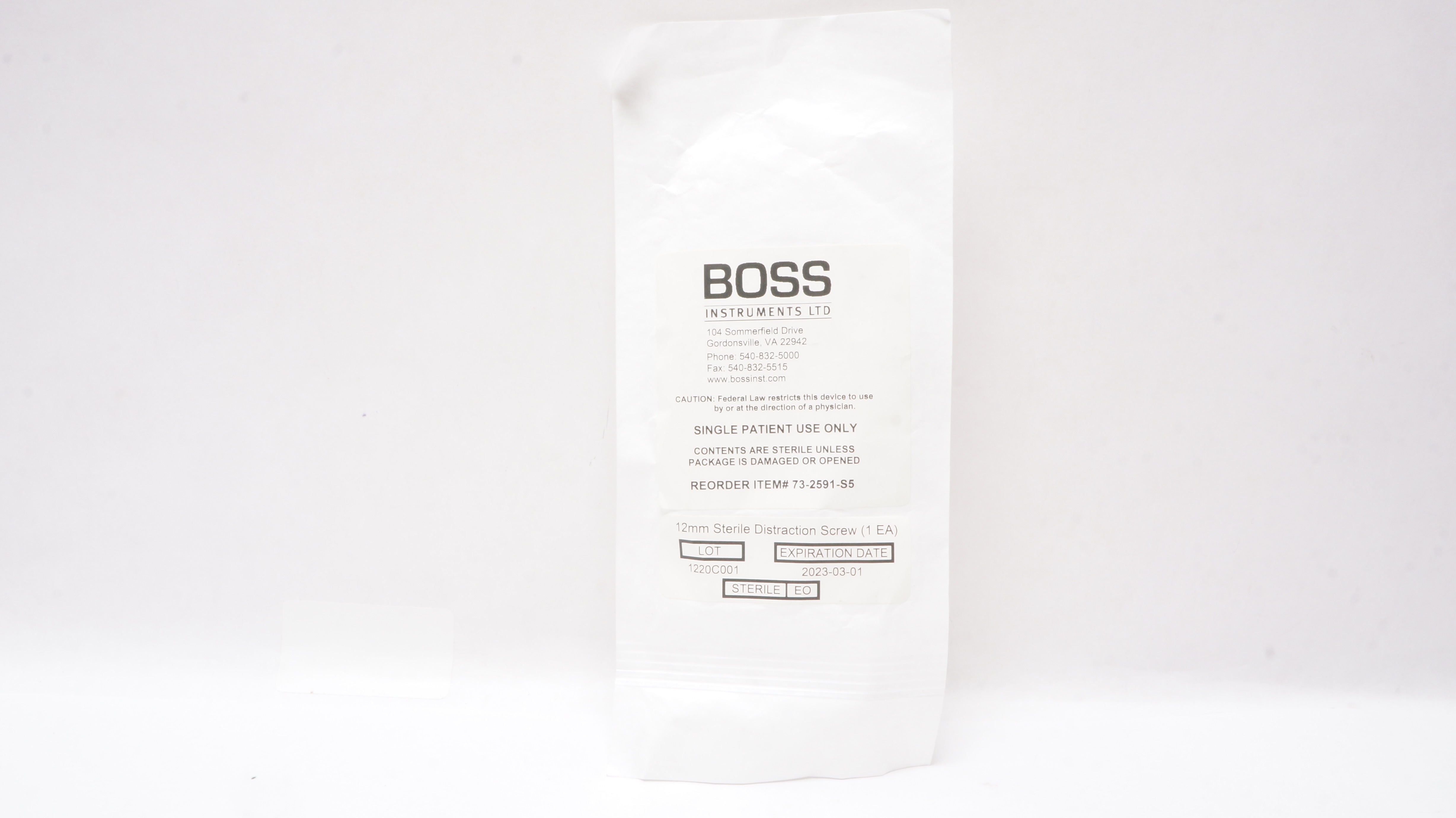 Boss Instruments 73-2591-S5 Sterile Distraction Screw 12mm (x)