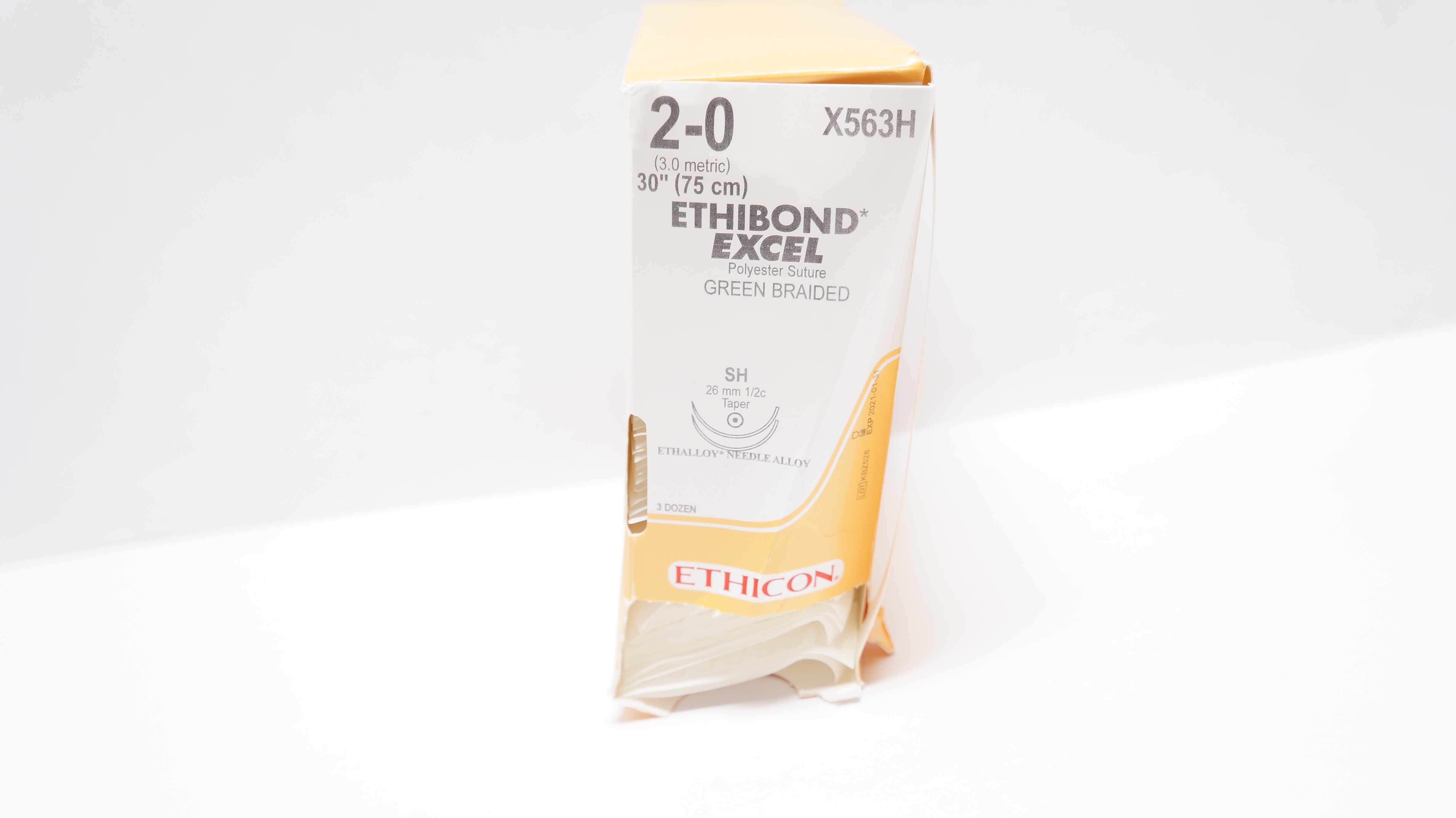 Ethicon X563H 2-0 Ethibond Excel, SH, 26mm 1/2c Taper, 30inch (x) - Box of 33