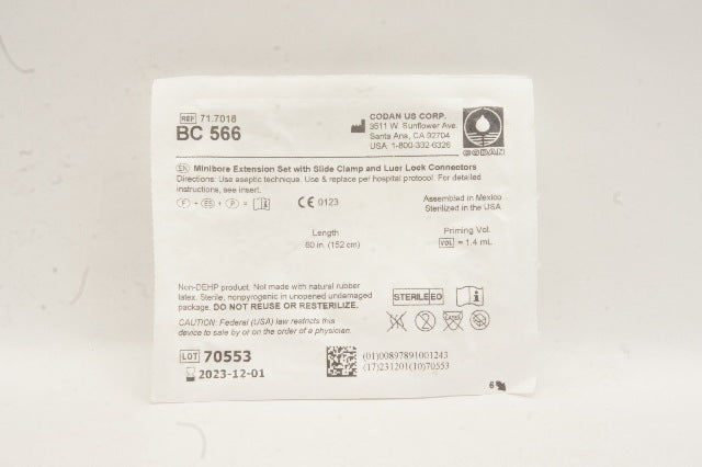 Codan BC 566 71.7018 Mini-Bore Extension Set 1.4ml x 60 inches