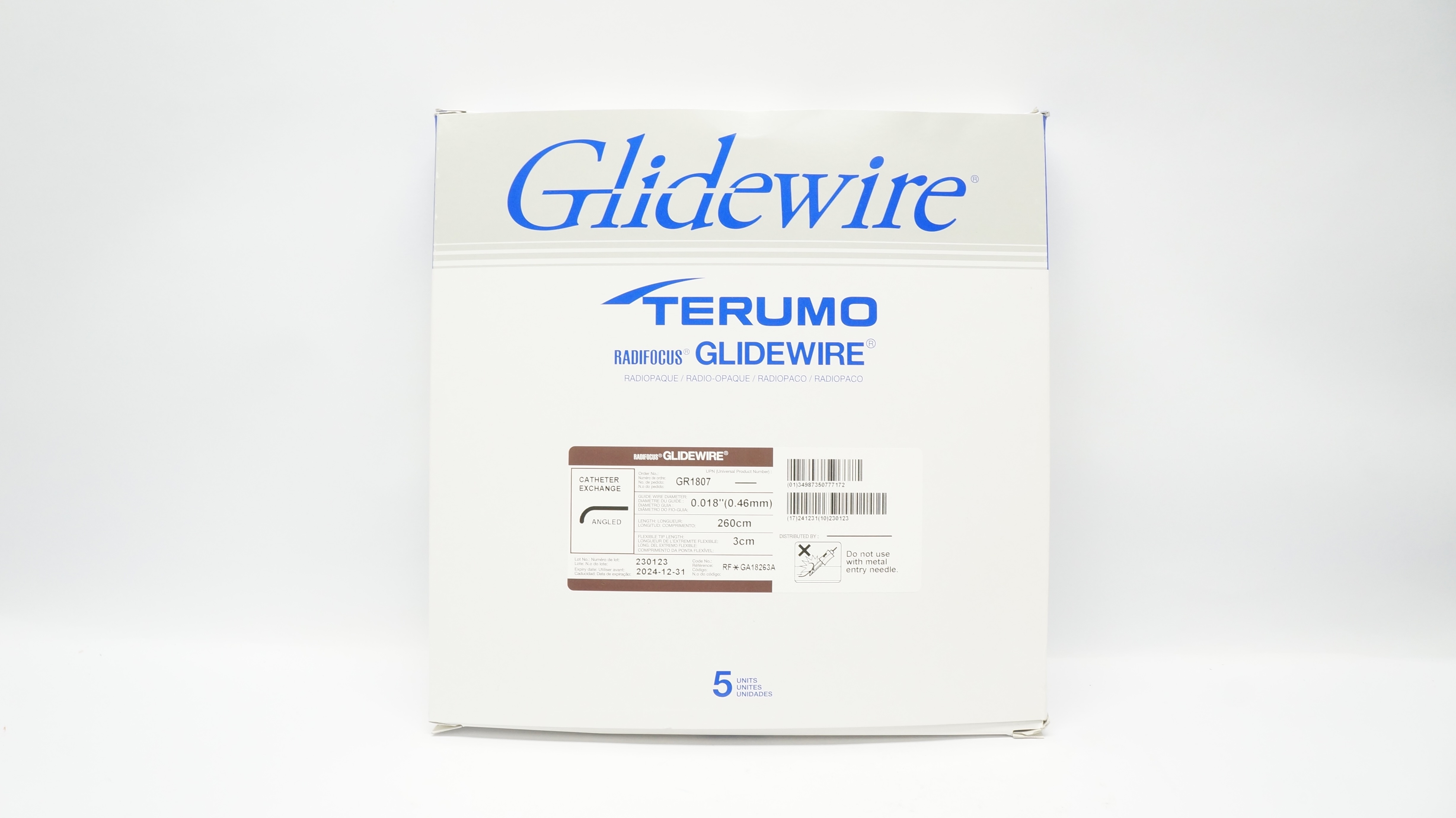 Terumo GR1807 Radifocus Glidewire Cath. 0.018inch x 260cm x 3cm (x) - Box of 5
