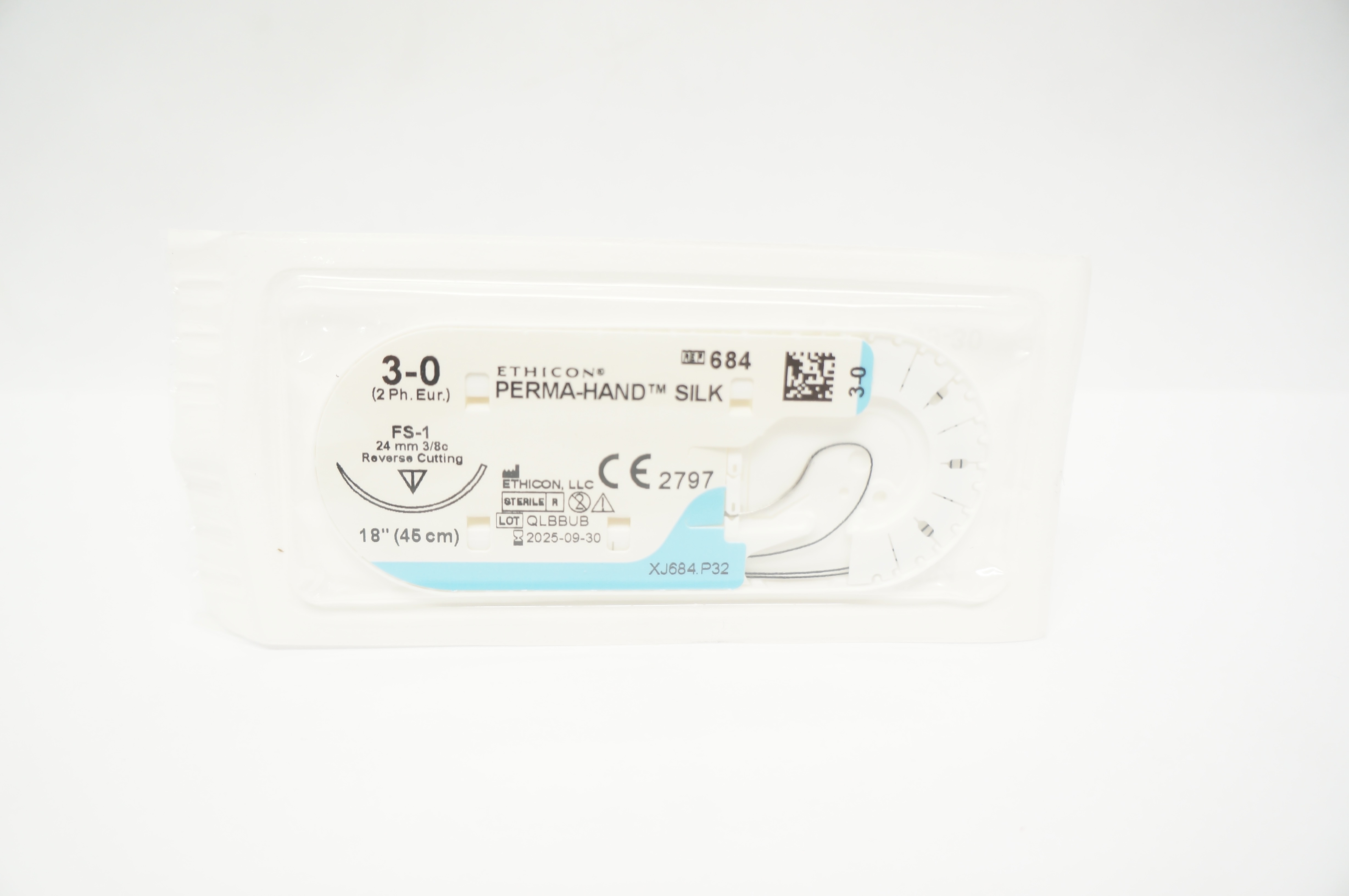 Ethicon 684 3-0 Perma-Hand Silk FS-1 24mm 3/8c Reverse Cutting 18inch