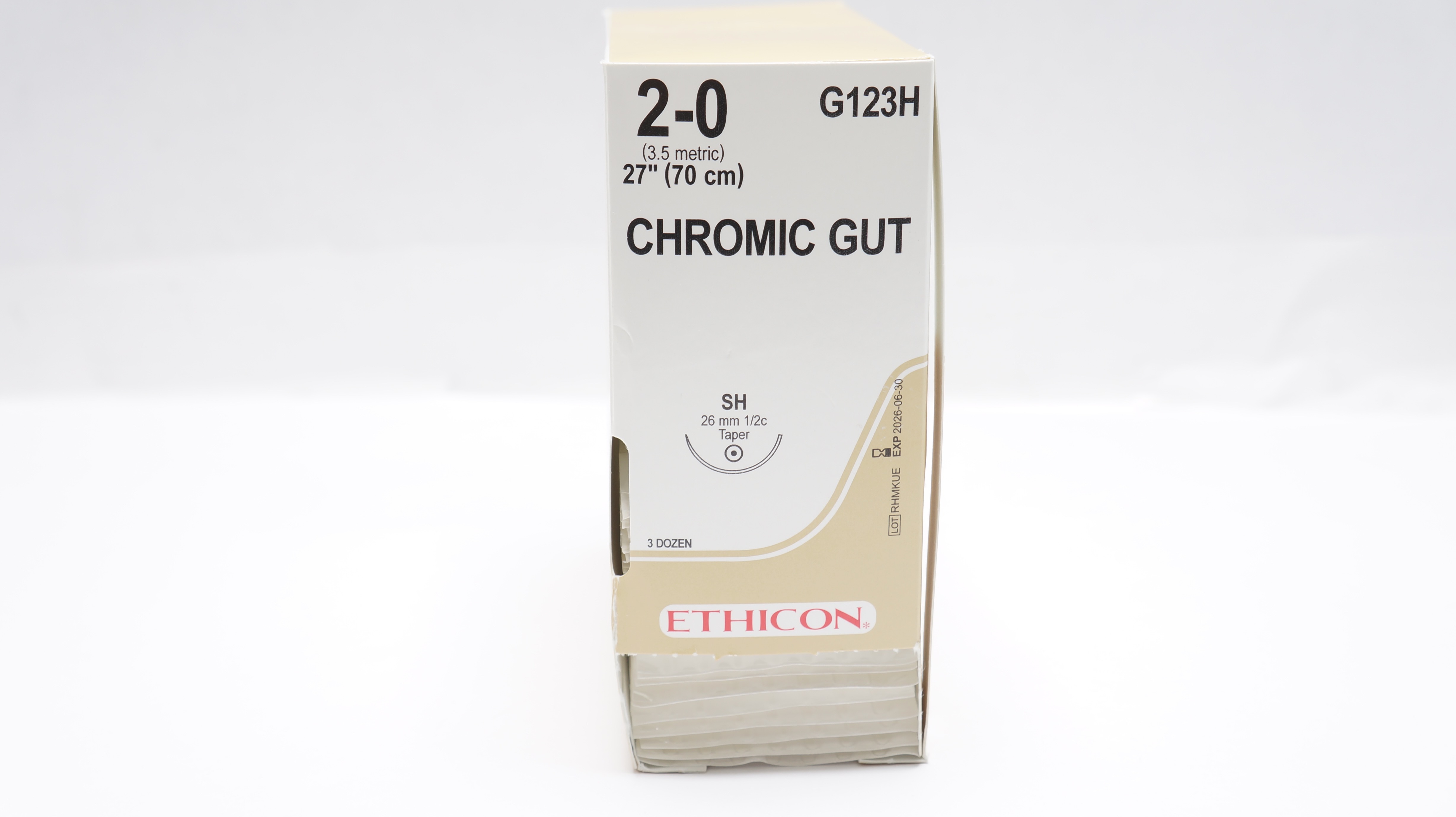 Ethicon G123H 2-0 Chromic Gut Surgical Stre SH 26mm 1/2c Taper 27inch -Box of 30