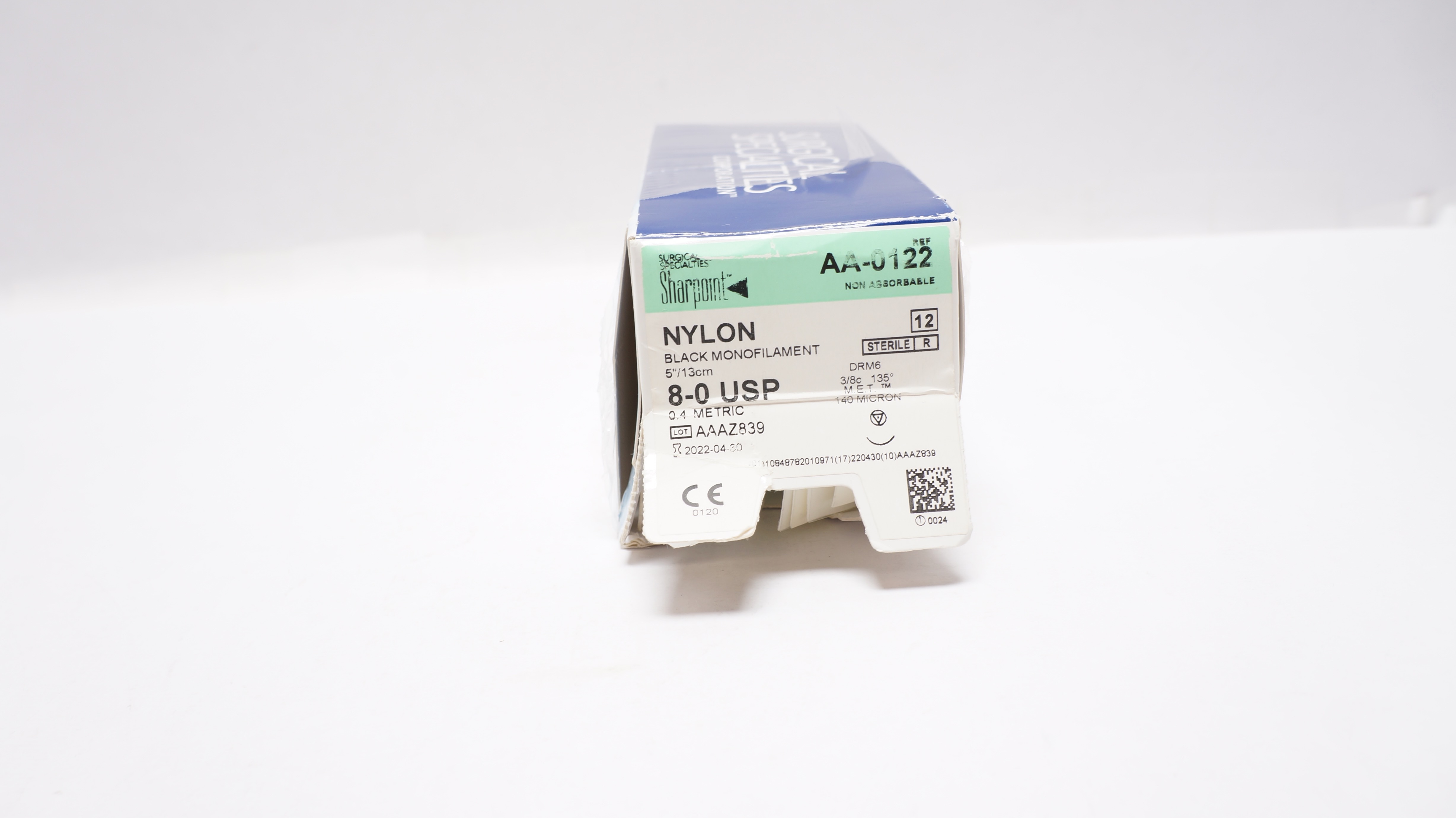 Surgical Specialties AA-0122 8-0 Nylon Monofilament 0.4 Metric 5in (x)-Box of 10