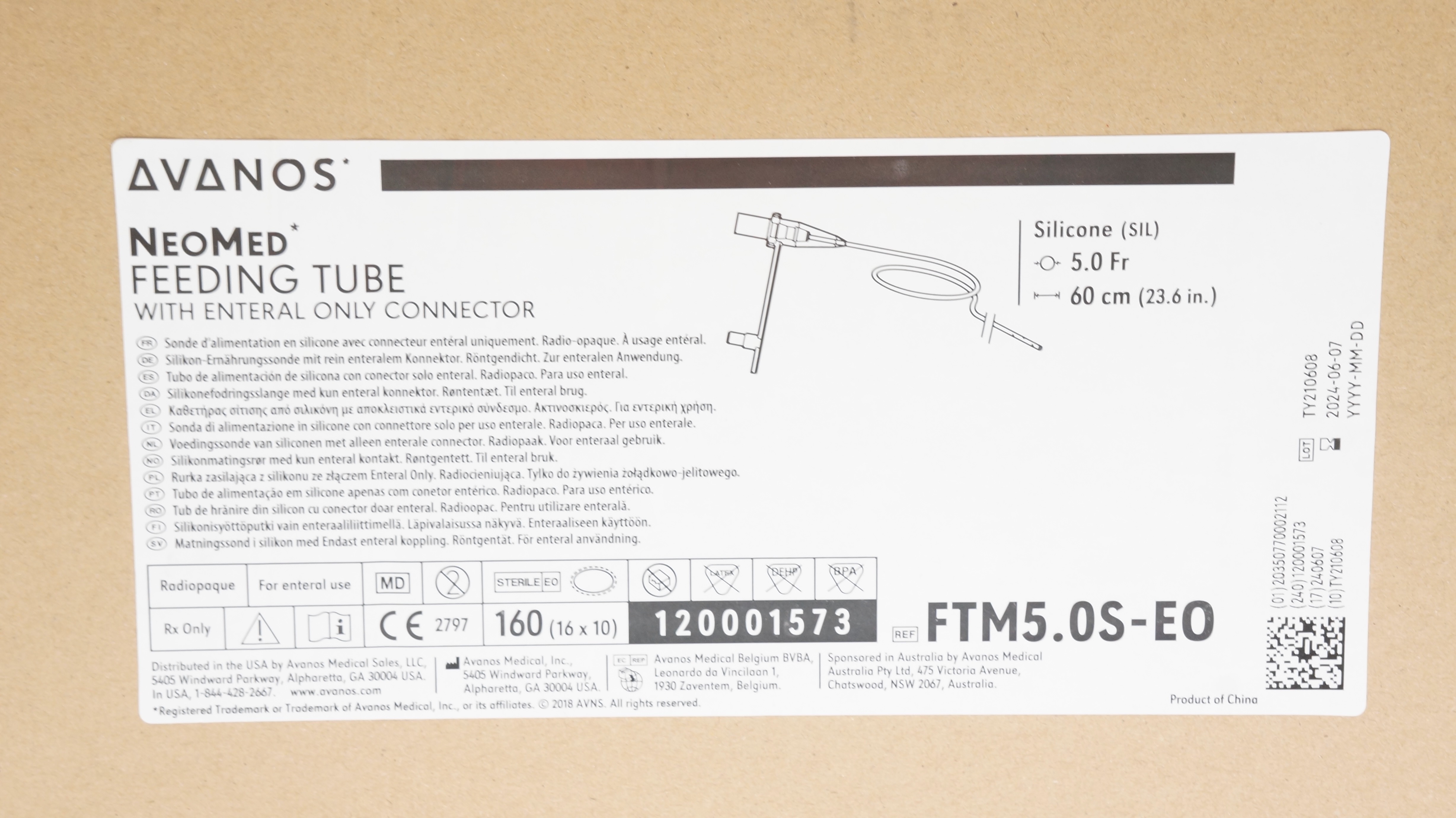 Avanos FTM5.0S-EO NeoMed Enteral Feeding Tube 5.0Fr x 23.6inch (x) - Box of 160