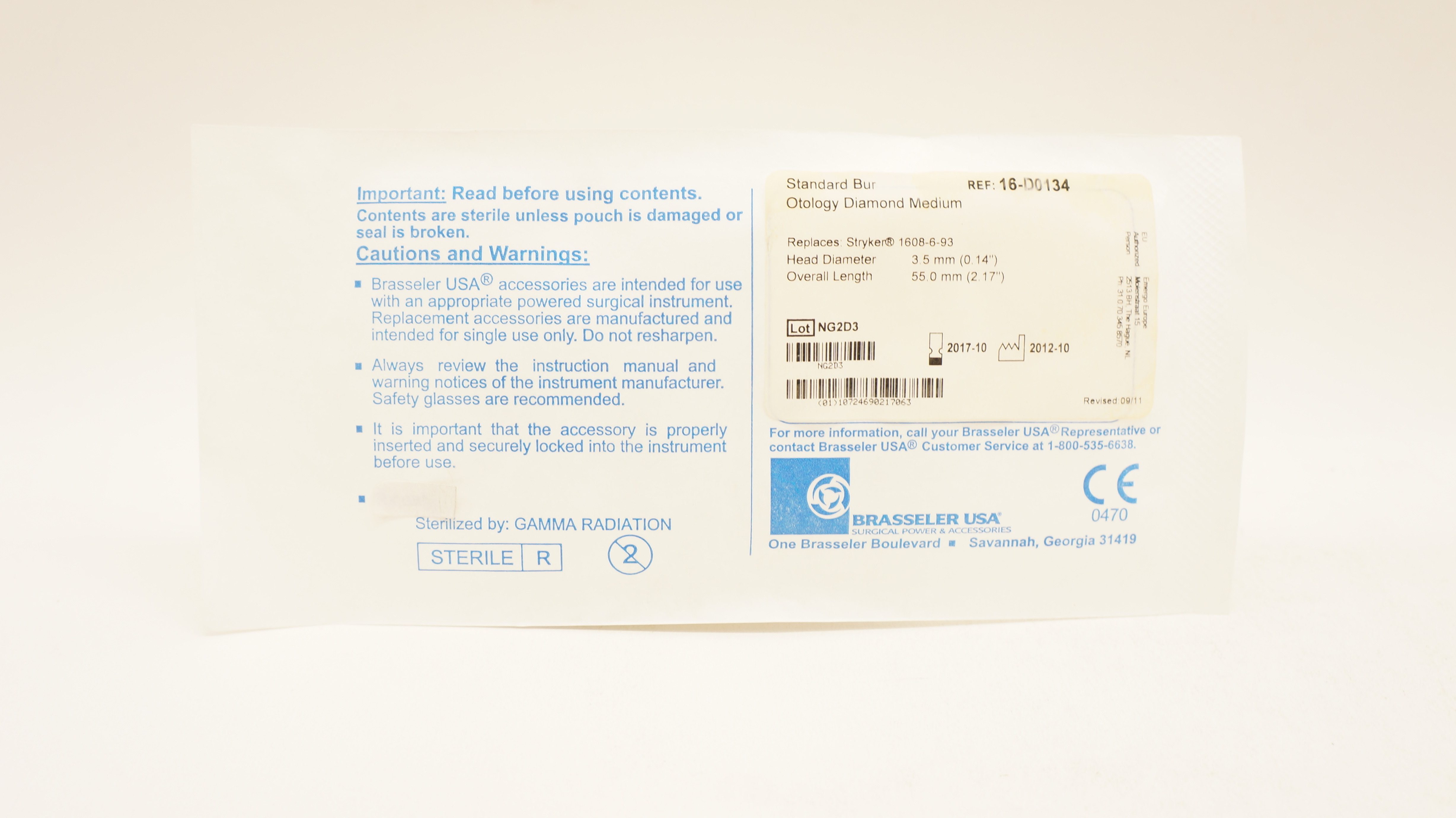 Brasseler 16-D0134 Standard Bur Otology Diamond Medium (x)