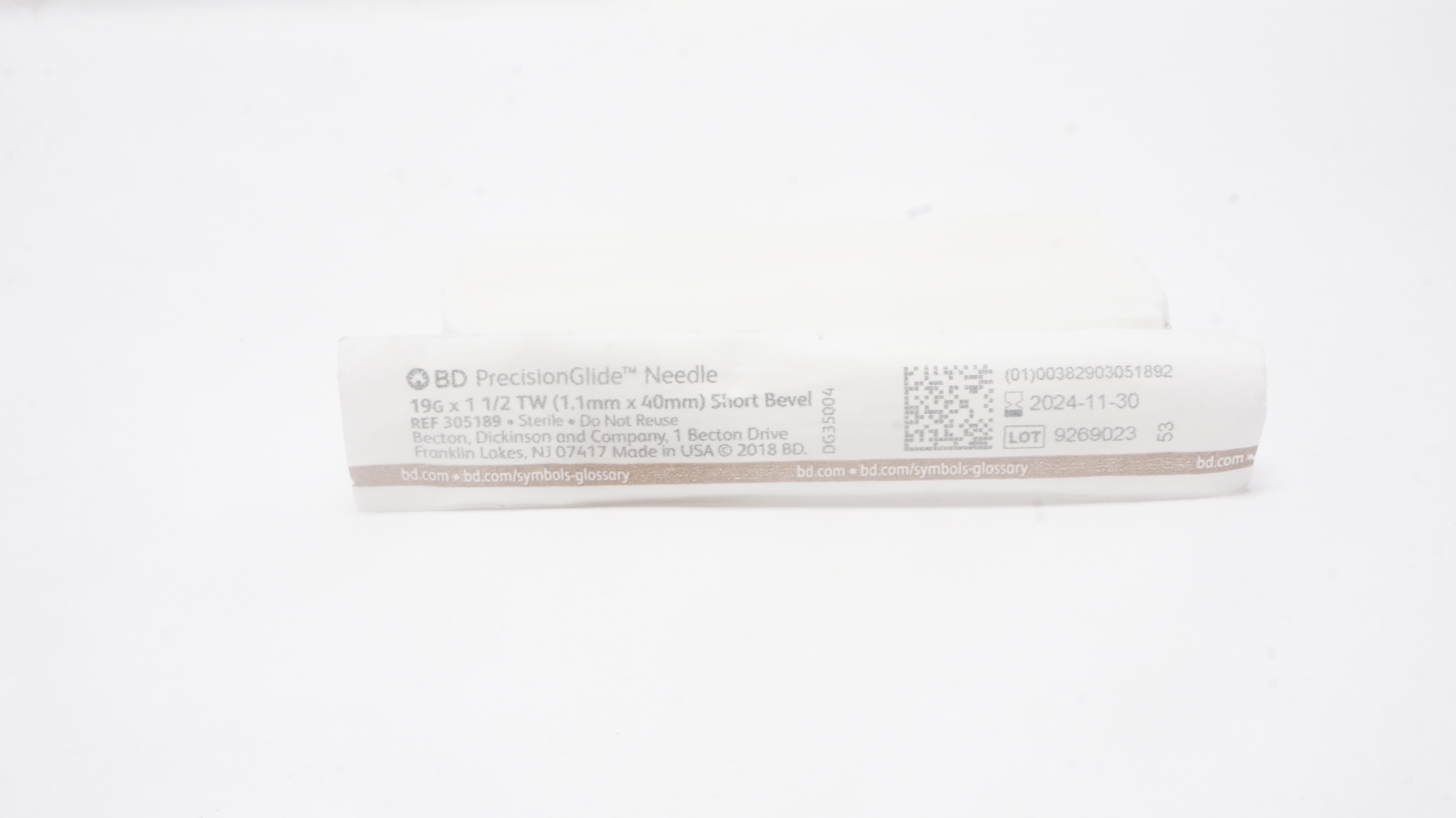 BD 305189 PrecisionGlide Ndle 19G x 1-1/2TW Short Bevel