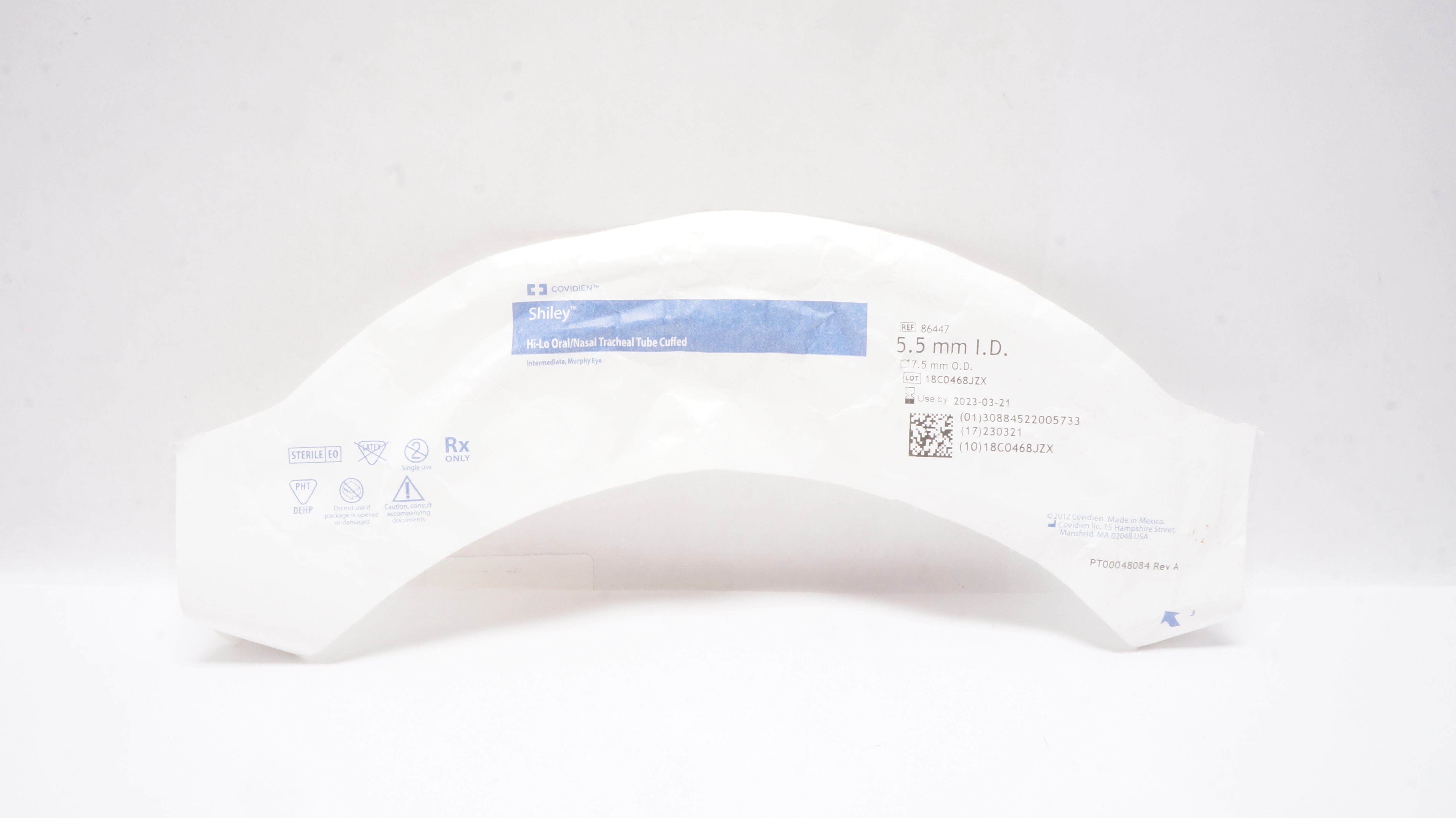 Covidien 86447 Shiley Hi-Lo Oral/Nasal Tracheal Tube Cuffed 7.5 x 5.5mm (x)