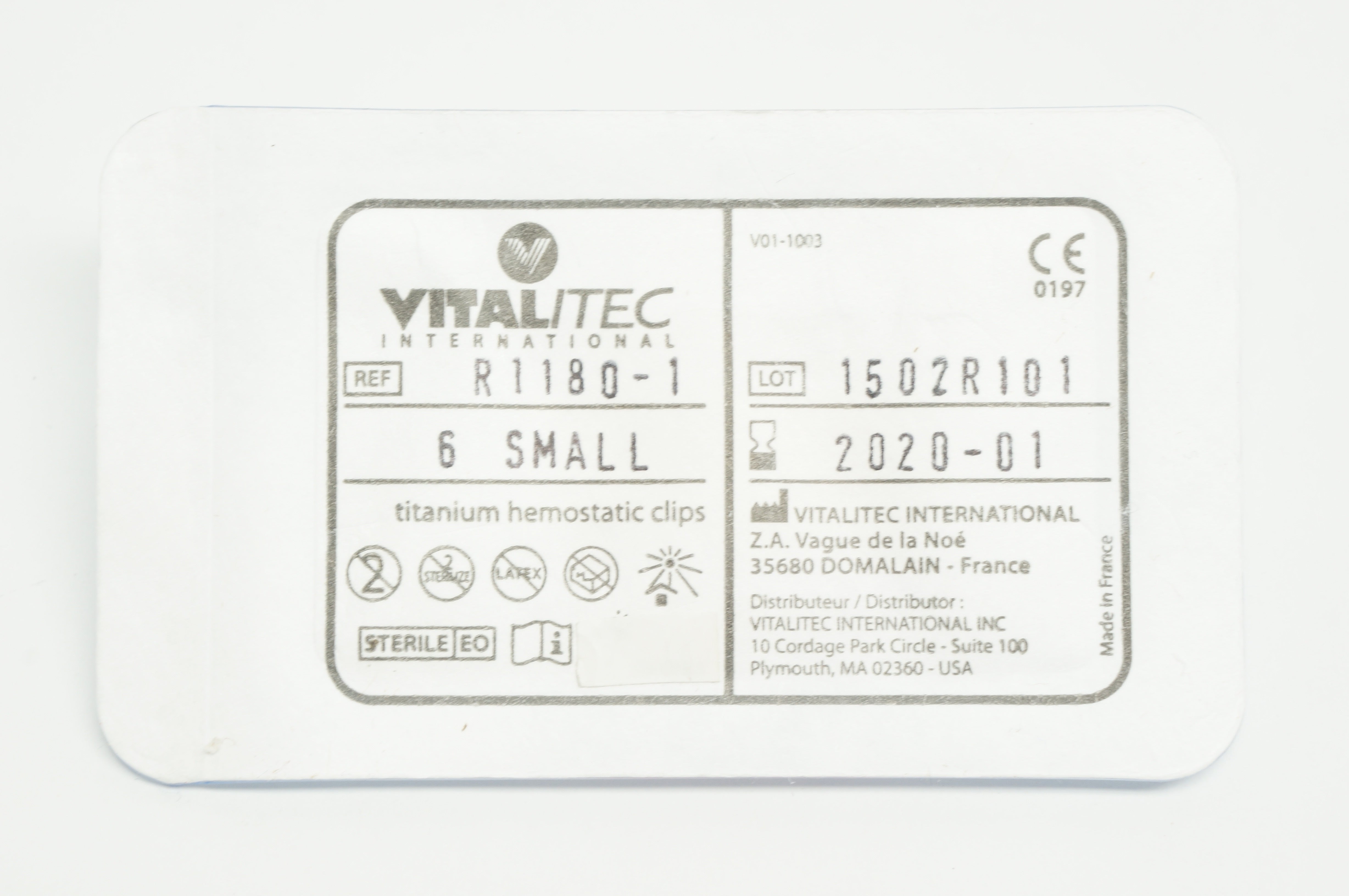 Vitalitec International R1180-1, 6 Small Titanium Hemostatic Clips (x)
