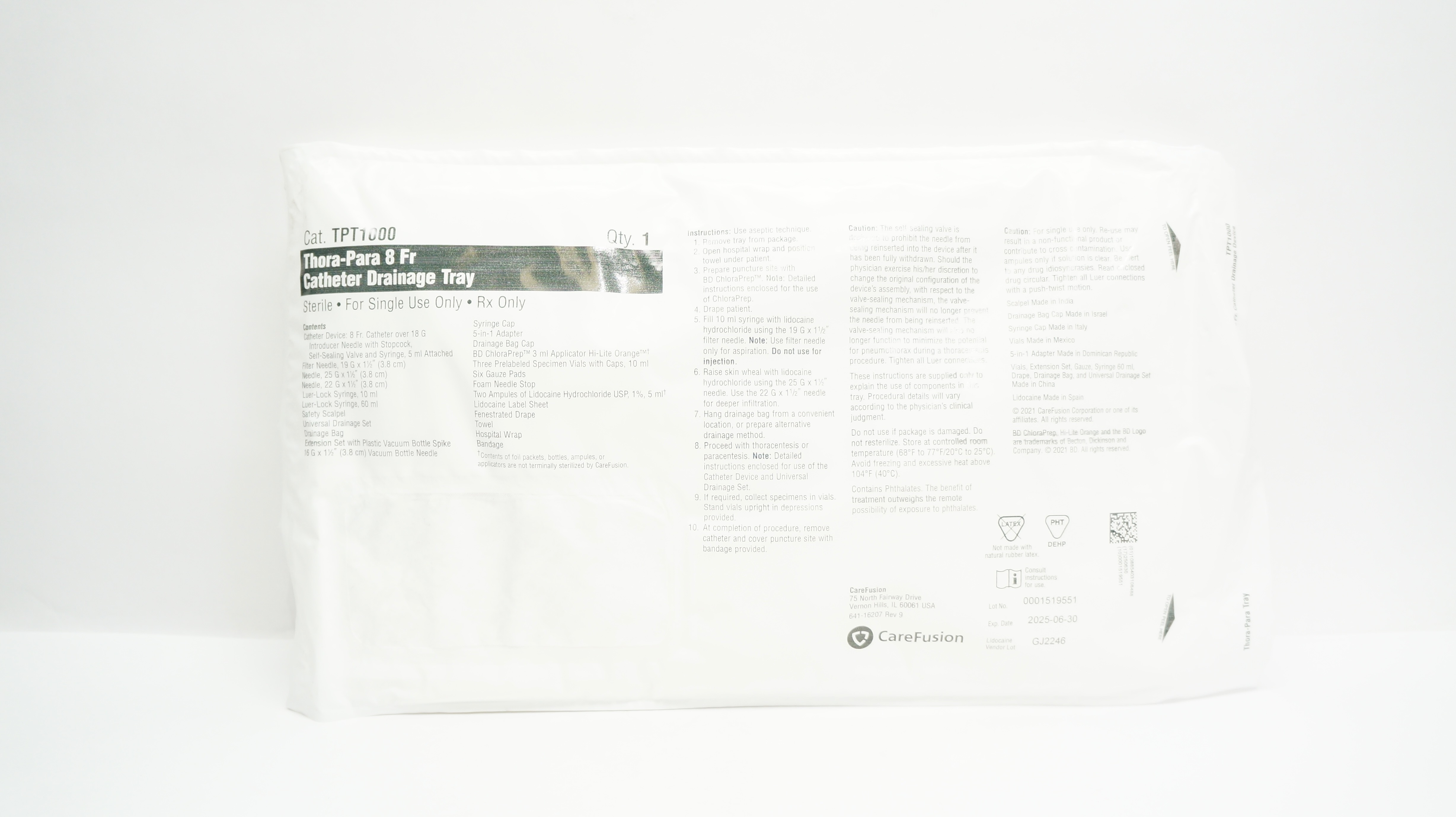 CareFusion TPT1000 Thora-Para 8 Fr Catheter Drainage Tray