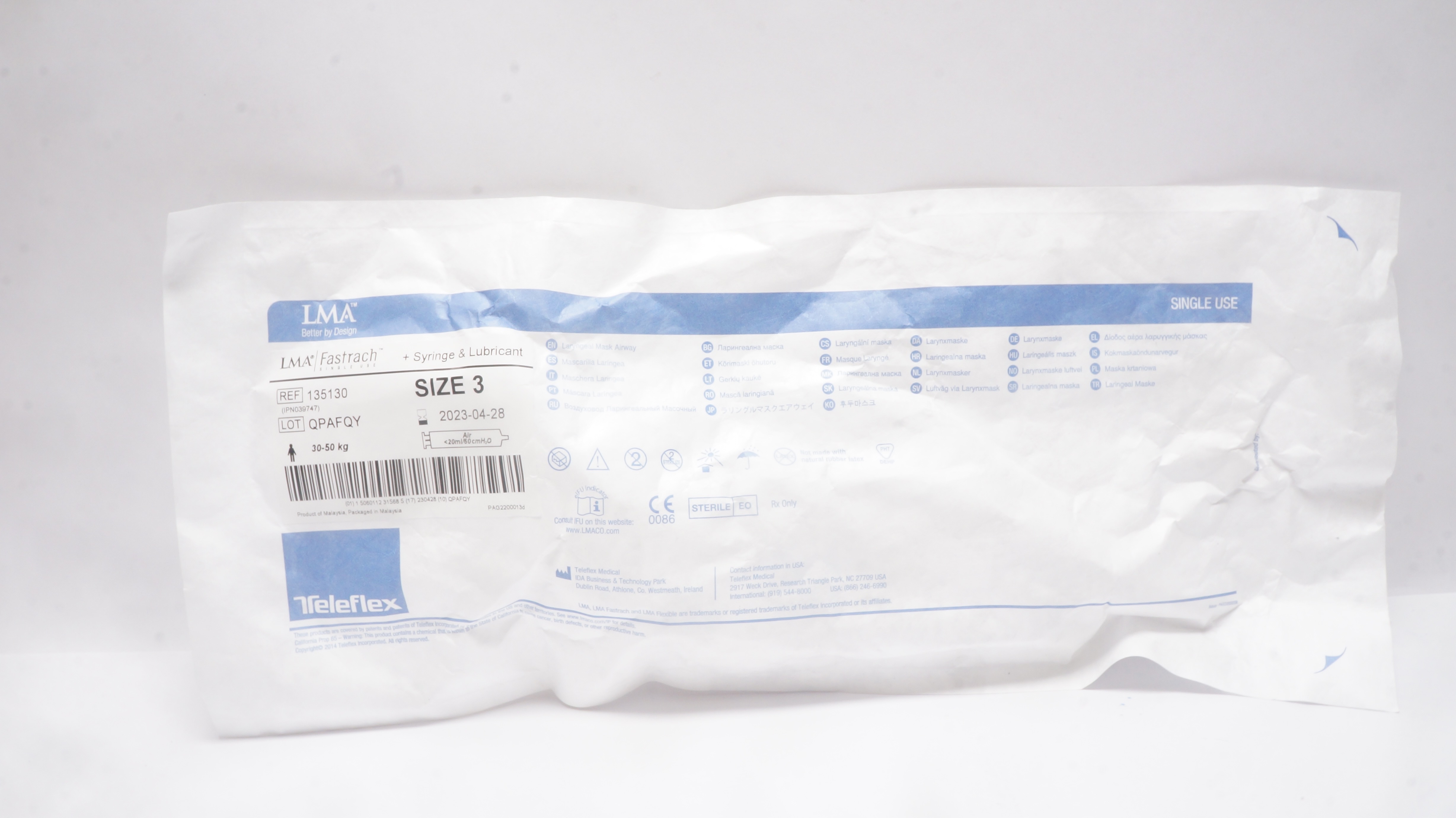 Teleflex 135130 LMA Fastrach Laryngeal Mask Airway Syringe & Lubricant ...