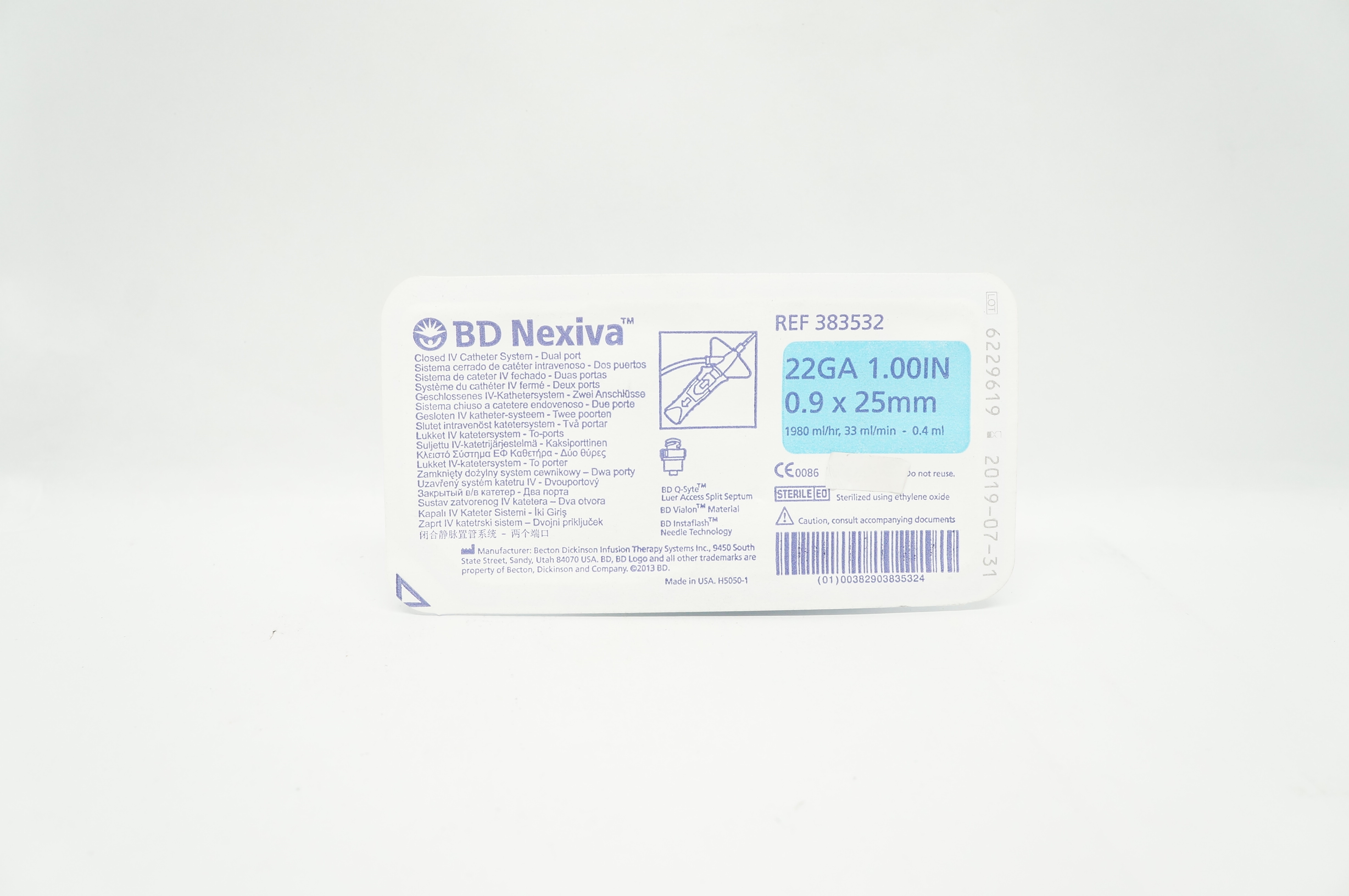 BD 383532 Nexiva Closed IV Cath. System Dual Port 22Ga x 1 inch (x)