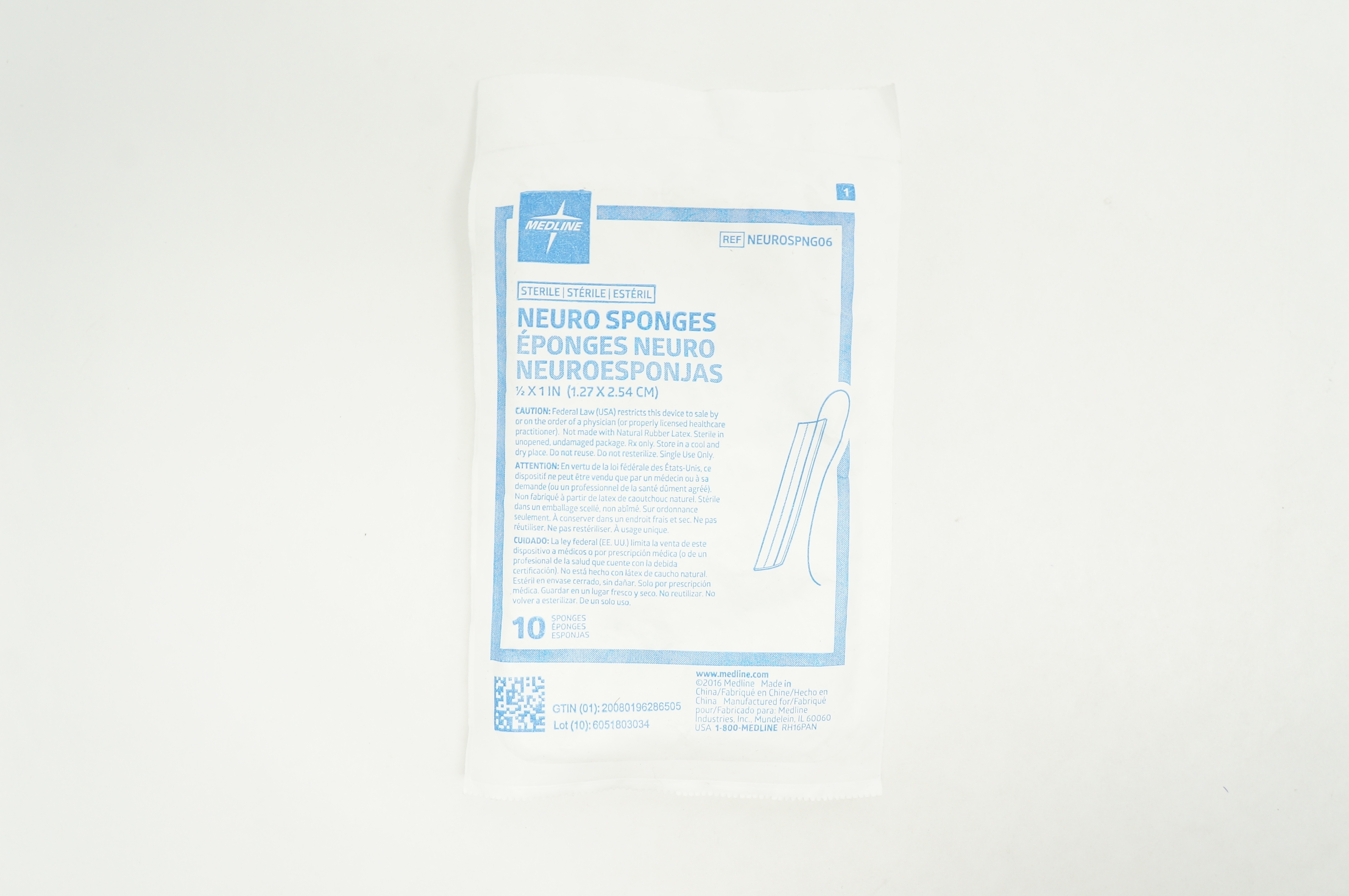 Medline NEUROSPNG06 Neuro Sponges 1/2inch x 1inch - Pack of 10