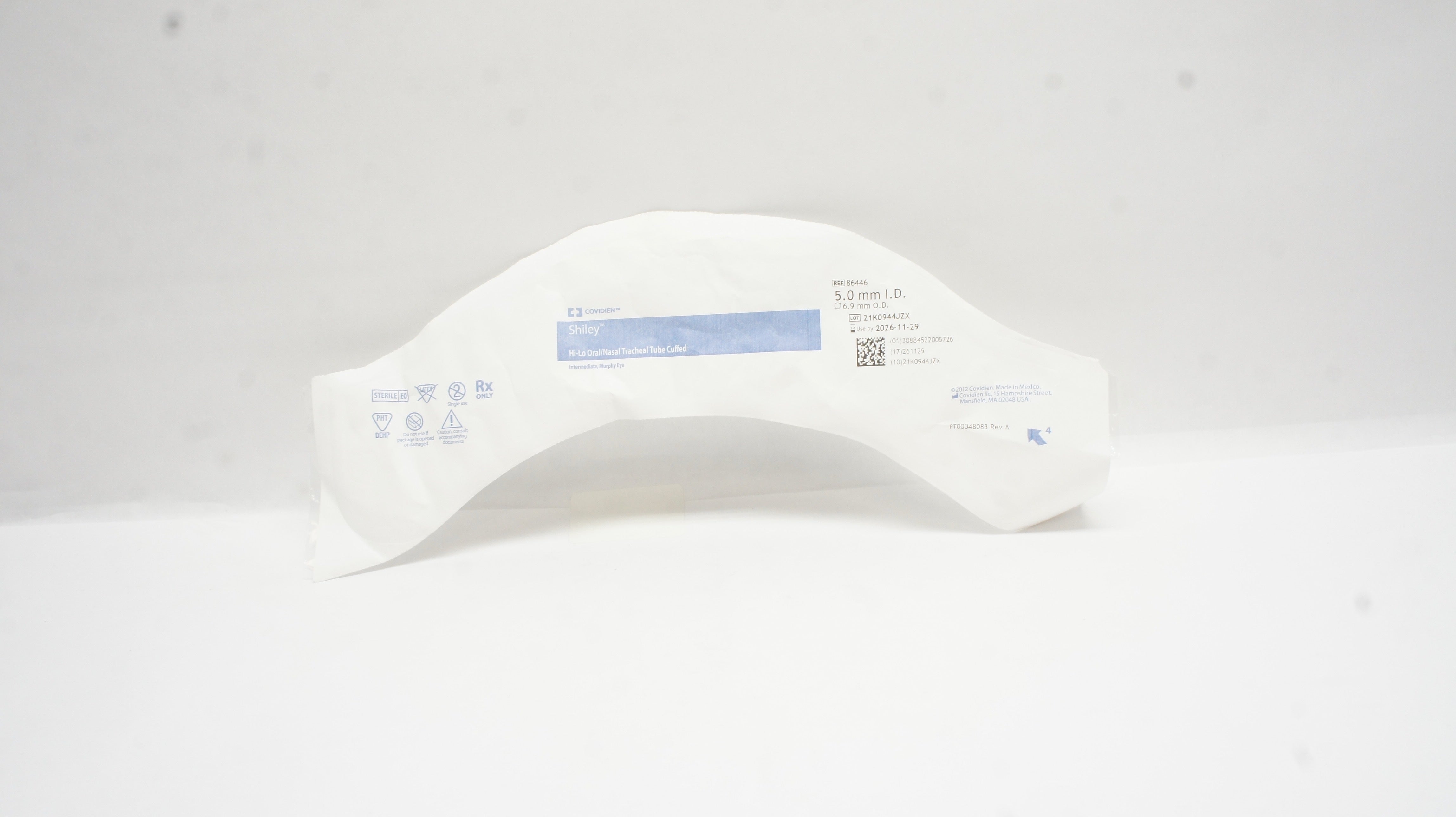Covidien 86446 Shiley Hi-Lo Oral/Nasal Tracheal Tube Cuffed 5.0mm ID 6.9mm OD