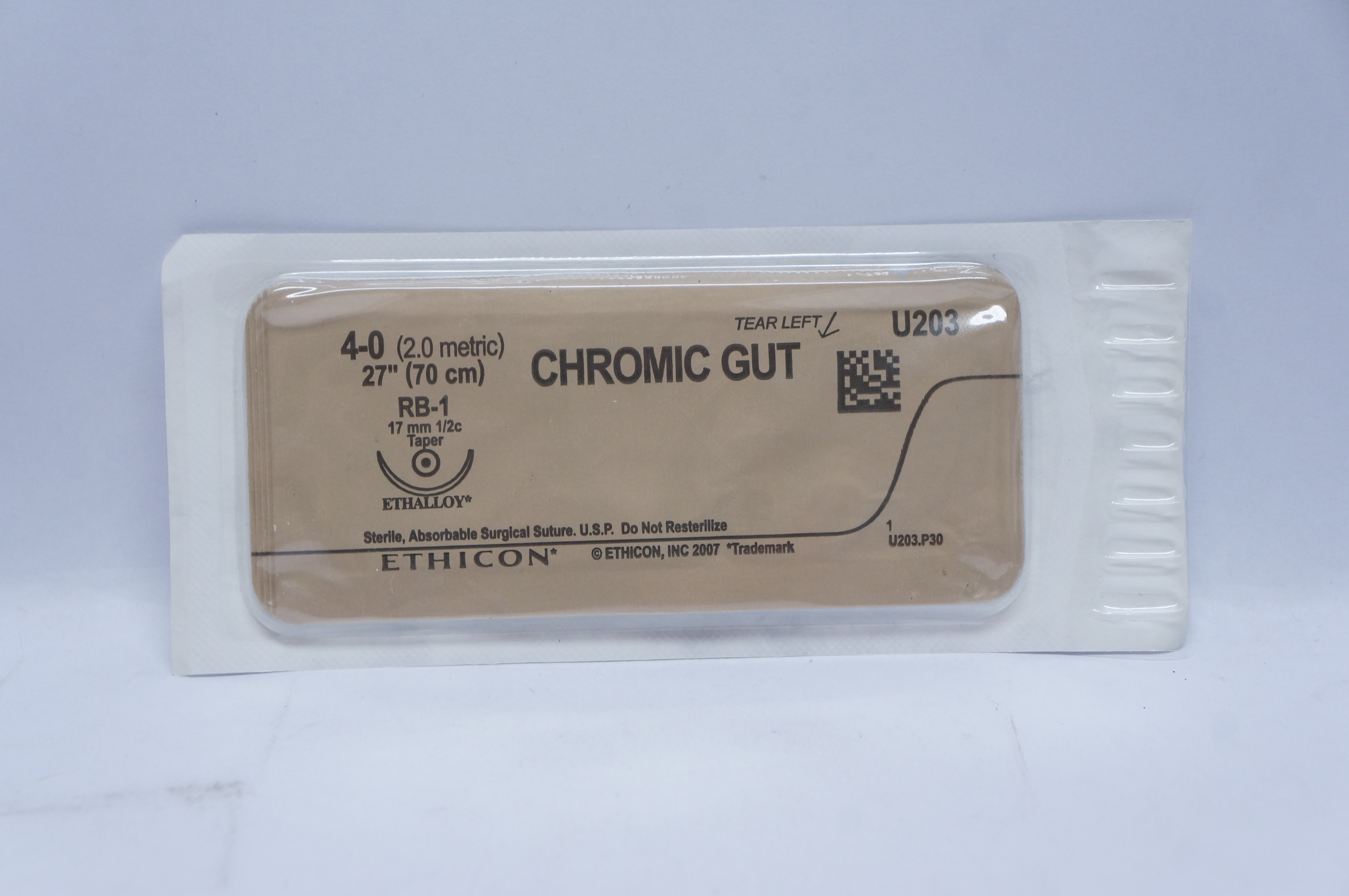 Ethicon U203 4-0 CHROMIC GUT, RB-1, 17mm 1/2c Taper, 27inch