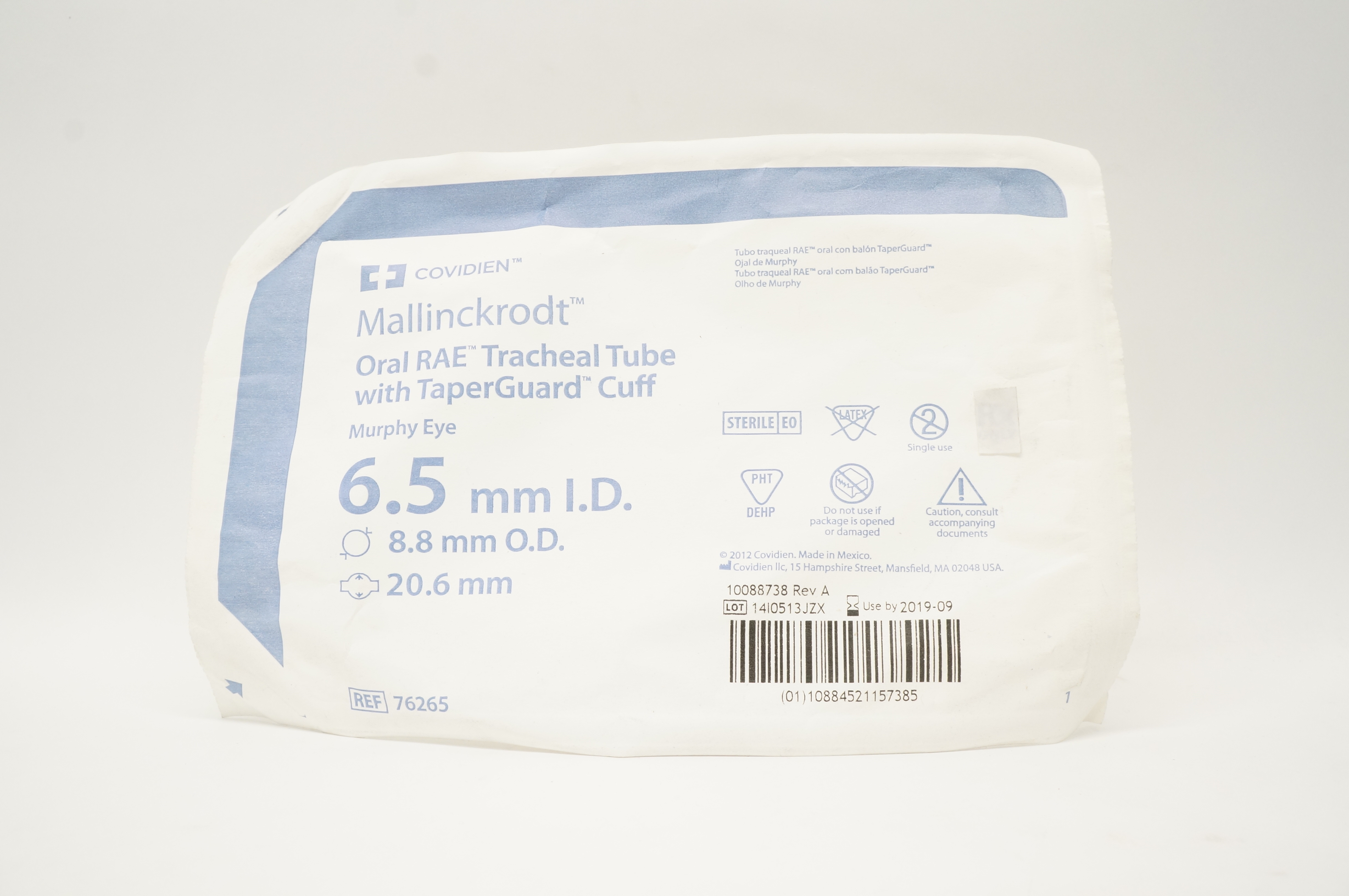 Covidien 76265 Mallinckrodt Oral RAE Tracheal Tube with Cuff 6.5 x 8