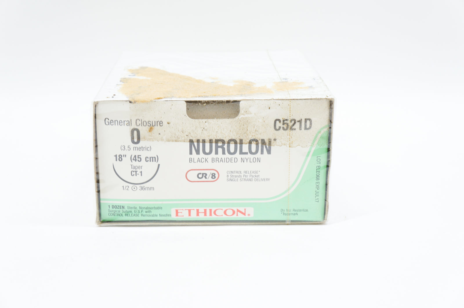Ethicon C521D 0 NUROLON, CT-1, 1/2 36mm, 18inch (x) - Box of 12