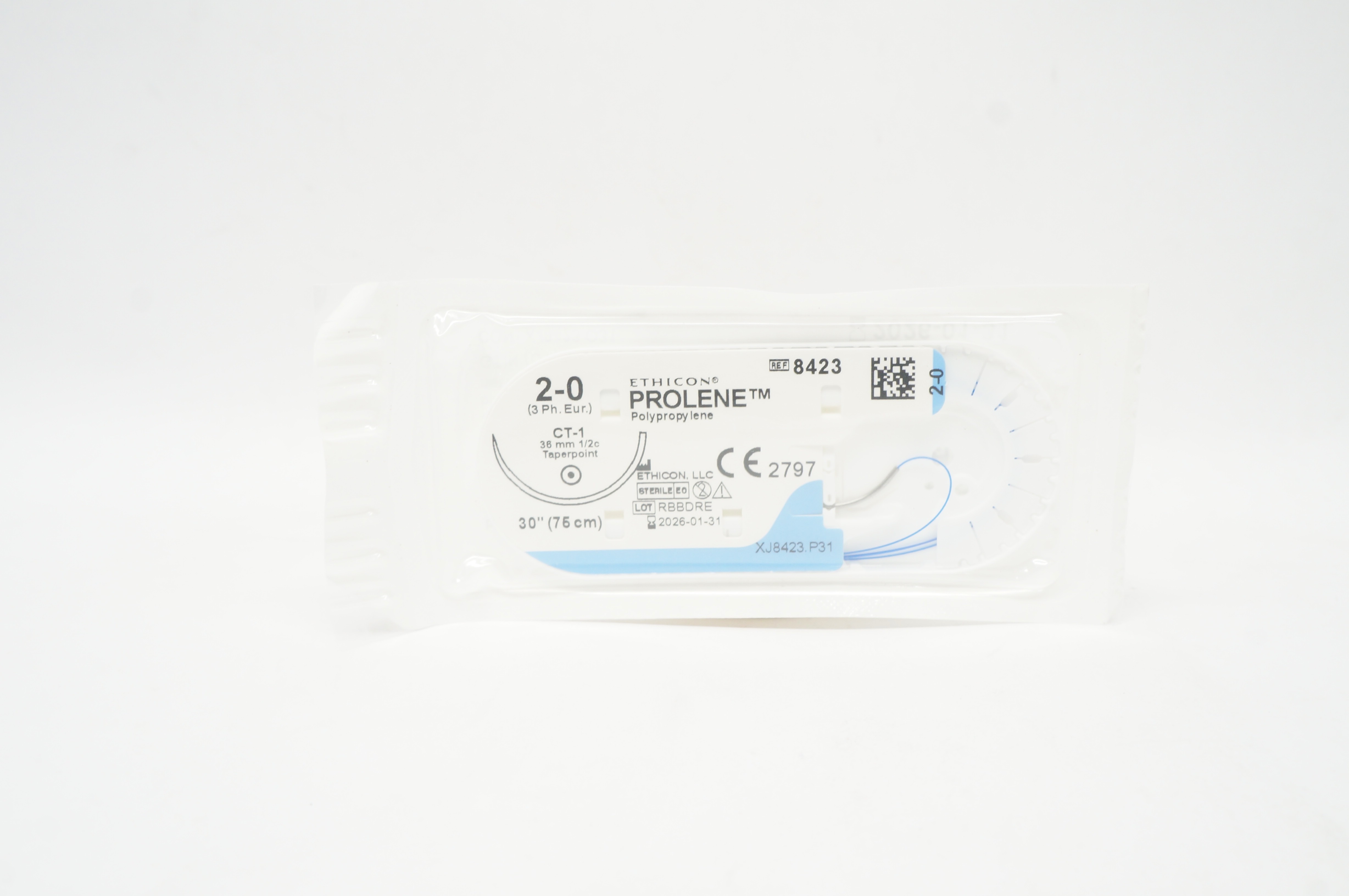Ethicon 8423 2-0 PROLENE Polypropylene Stre CT-1 36mm 1/2c Taperpoint, 30inch