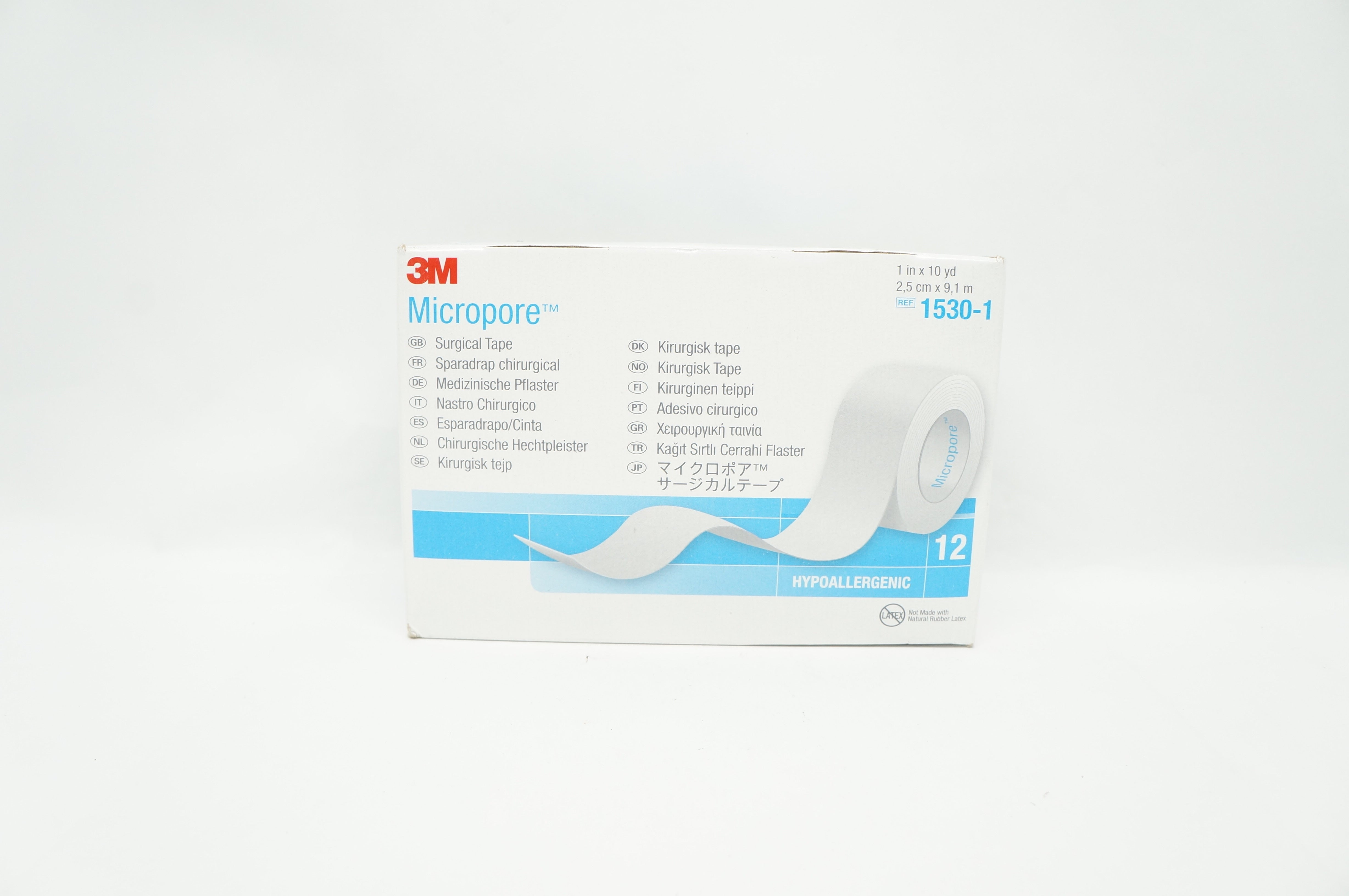 3M 1530-1 Micropore Surgical Tape Hypoallergenic 1inch x 10yd - Box of 12 (x)