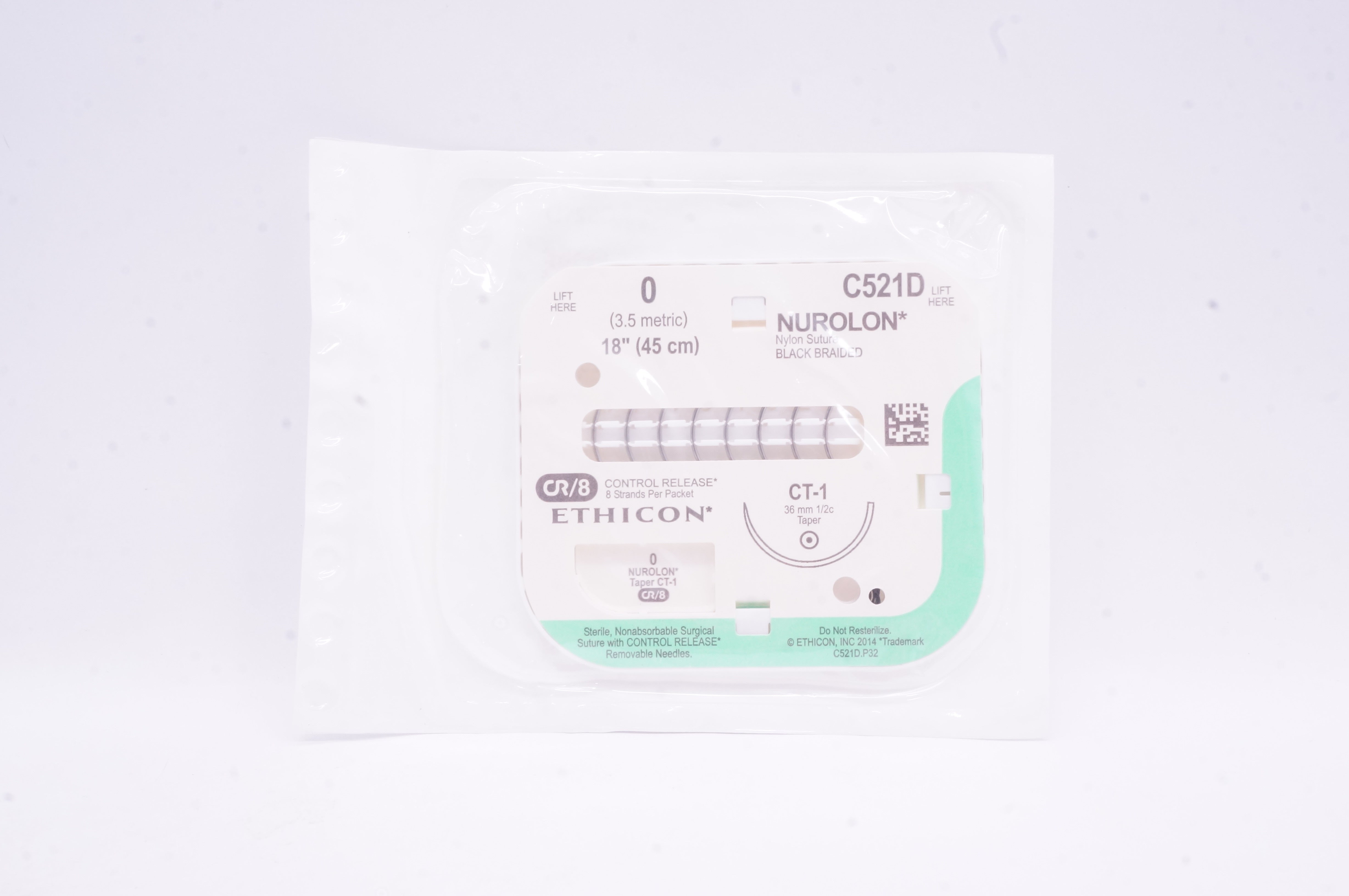 Ethicon C521D 0 Nurolon Nylon Stre CT-1 36mm 1/2c Taper 18 inch (x)