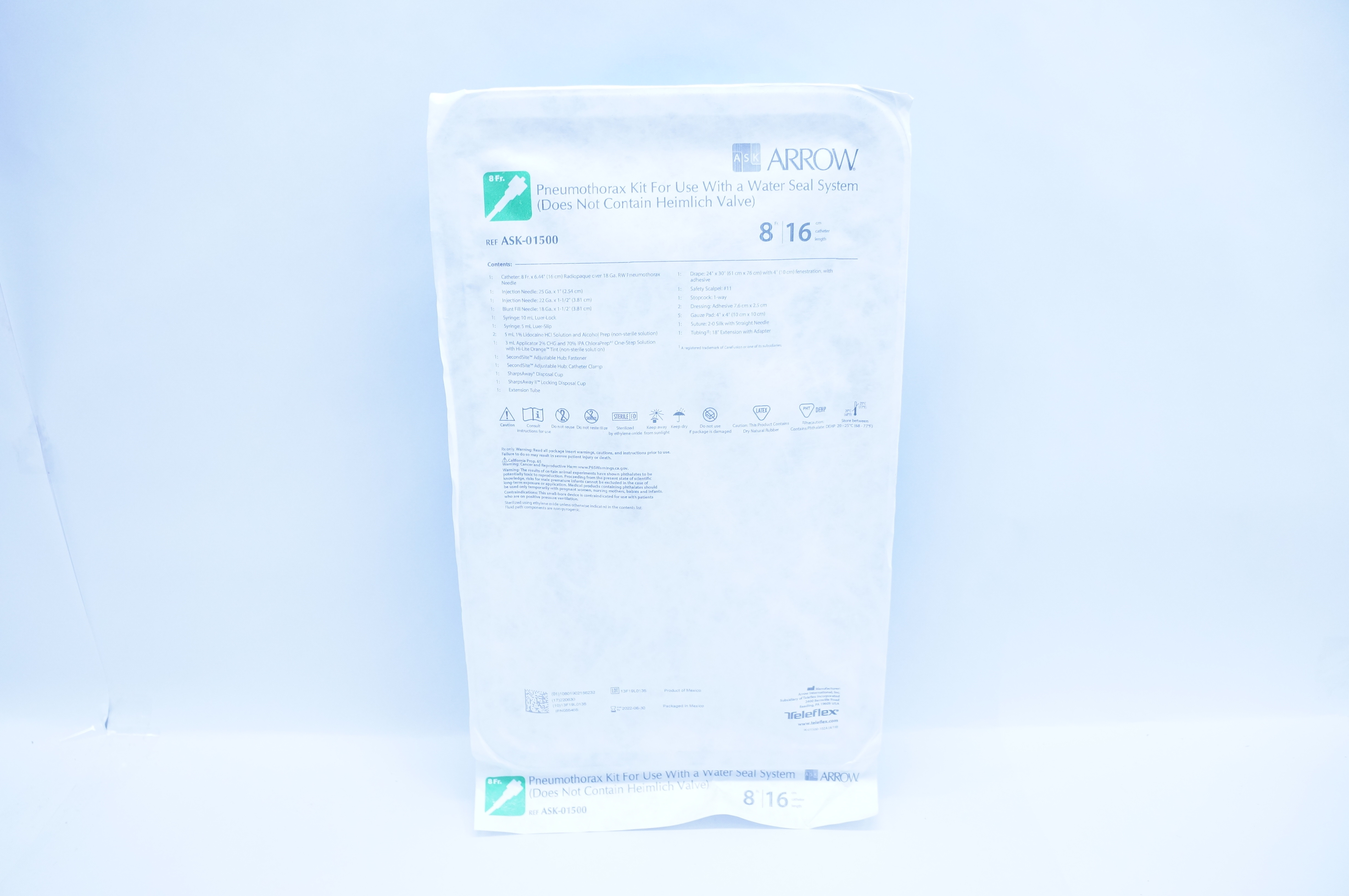 Arrow ASK01500 Pneumothorax Kit For Use With a Water Seal System 8Fr