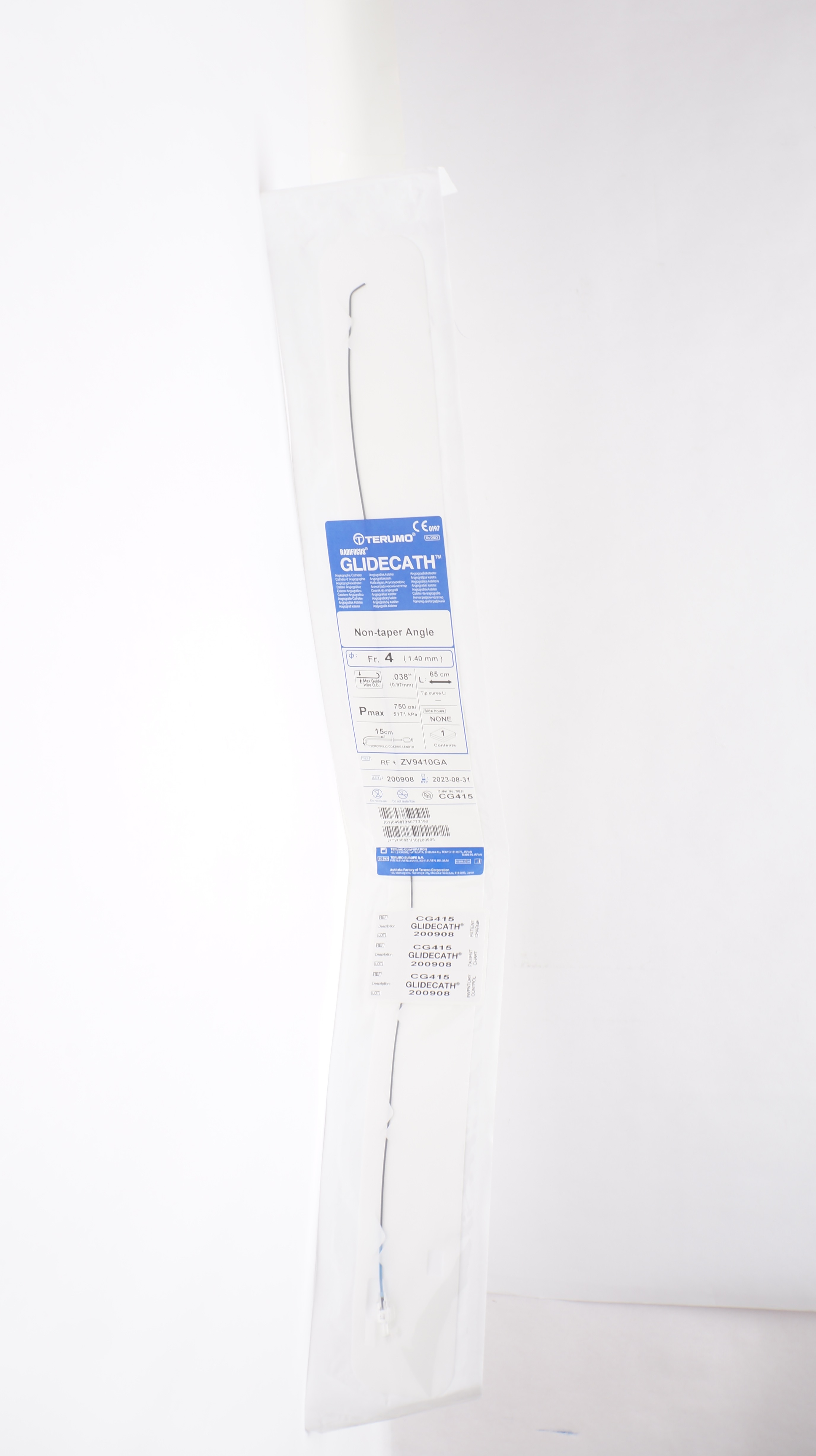 Terumo ZV9410GA Radifocus Glidecath Angiographic Cath. 4Fr. x 65cm x .038inch(x)