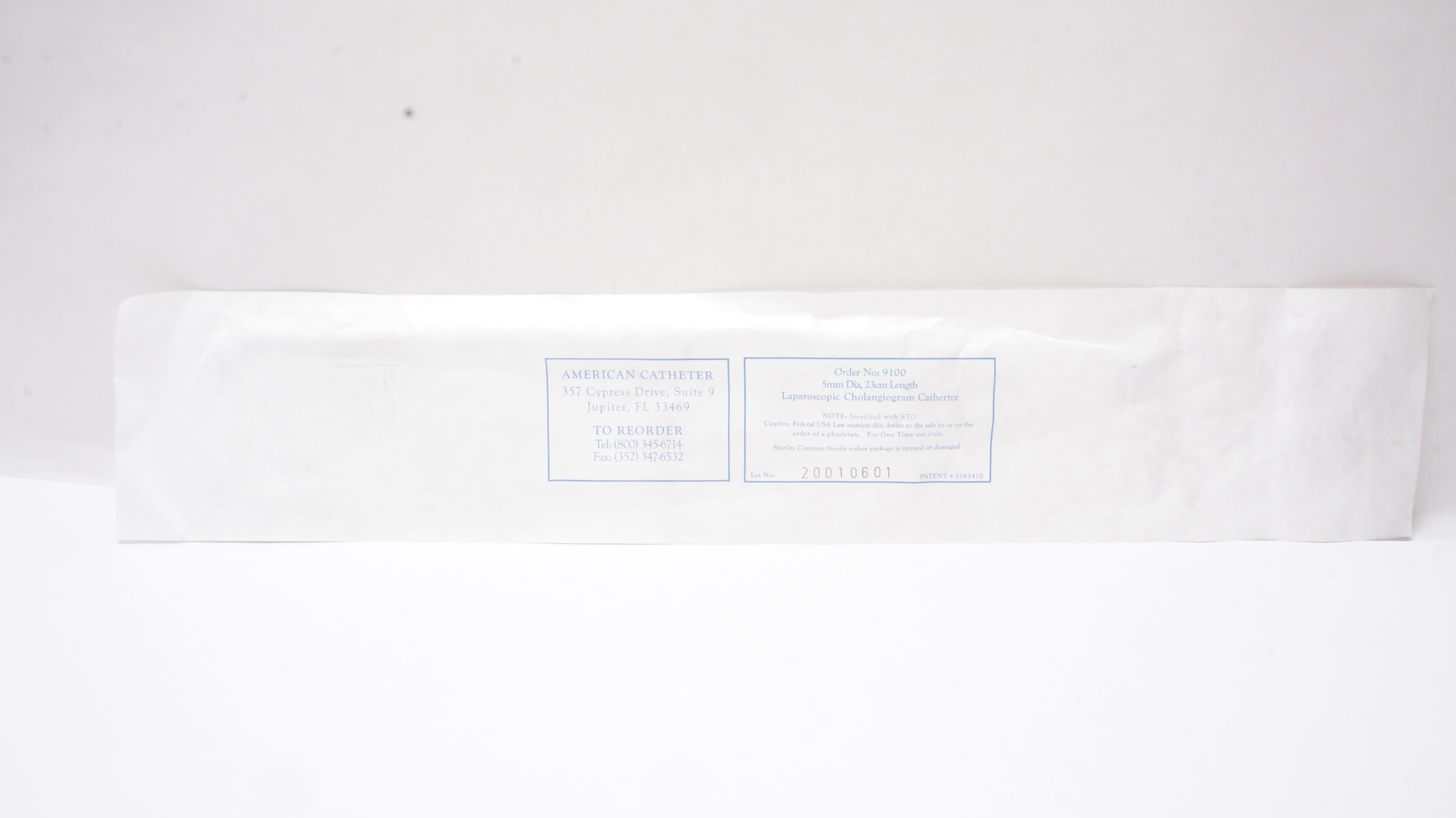 American Catheter 9100 Laparoscopic Cholangiogram Cath 5mm Dia, 23cm Length